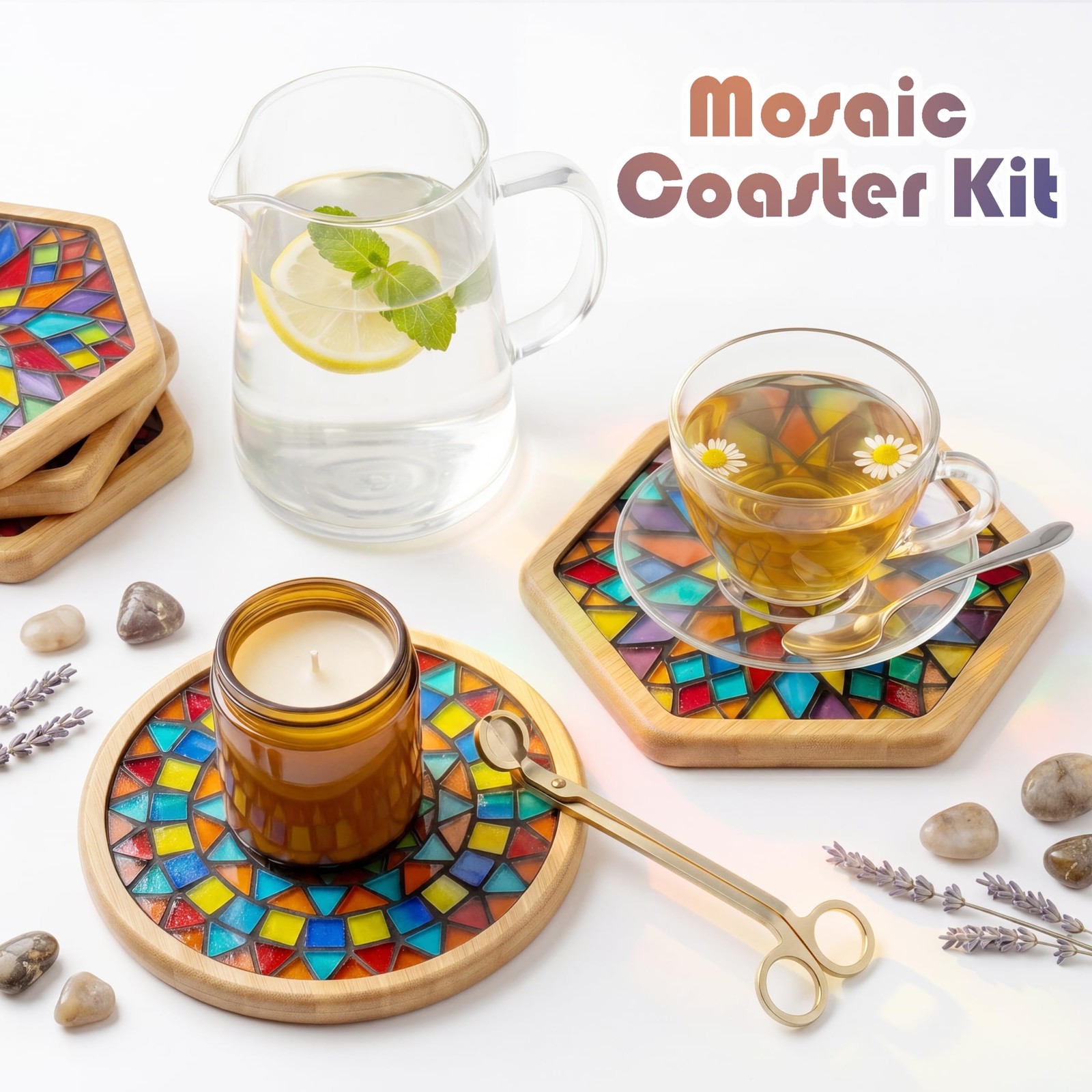 DIY Mosaic Tiles Crafts Kits for Adults, Mixed Stained Glass Mosaic Kit with …