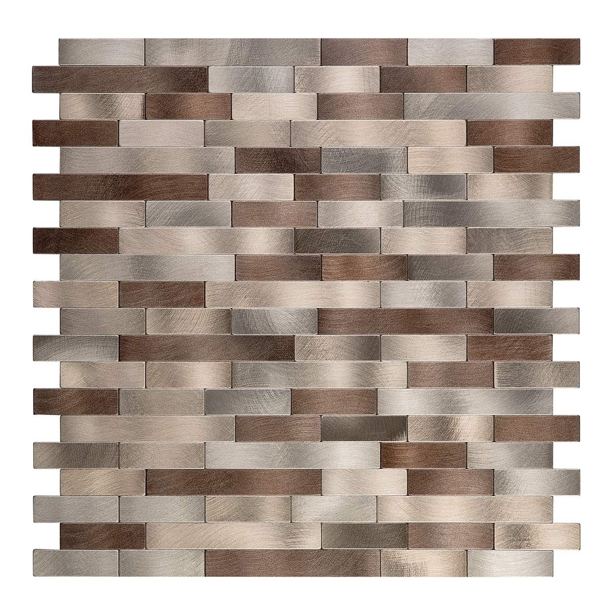 Metal Mosaic Tile Backsplash -Long Strip Brown Mix Copper 10pc | pack- Rustic