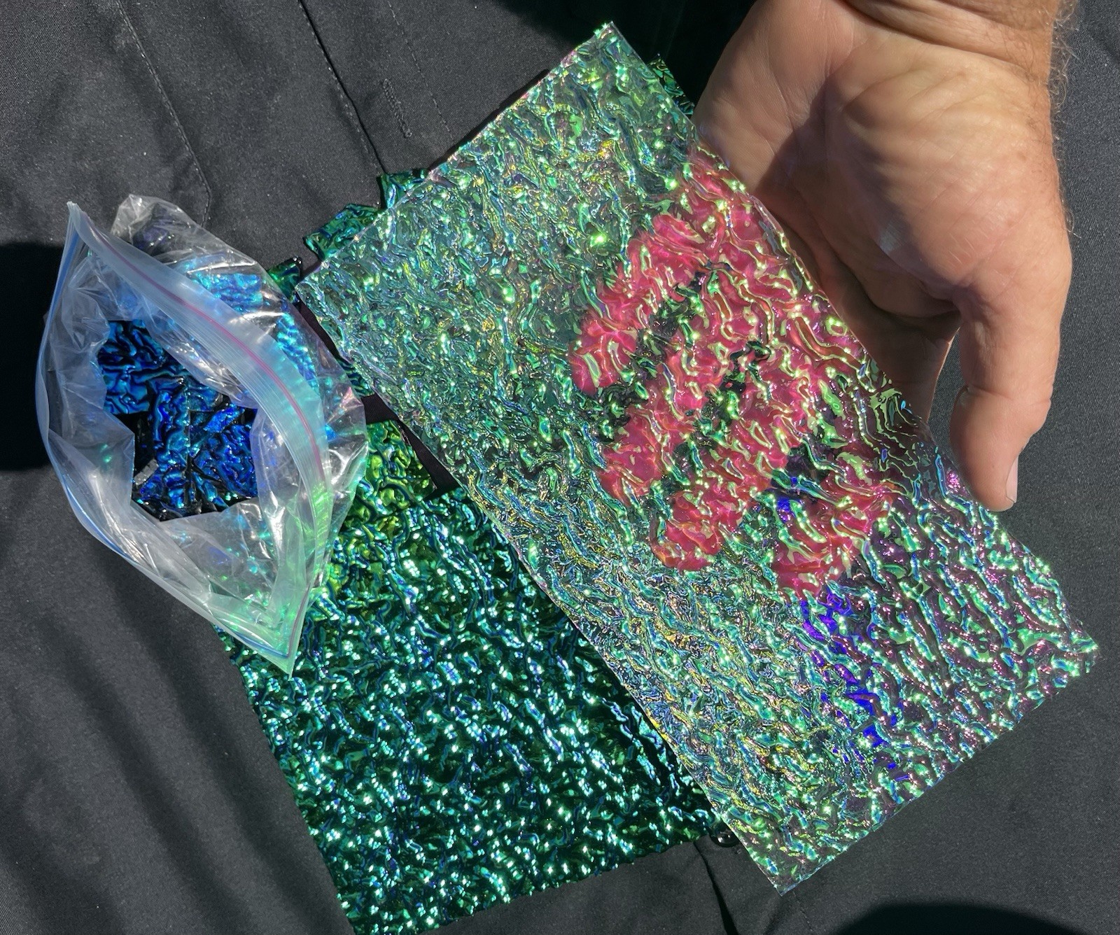 2 Lbs + CBS Dichroic Glass Jewelry Clear /Black Mix 90 COE Ripple Sheet Fused