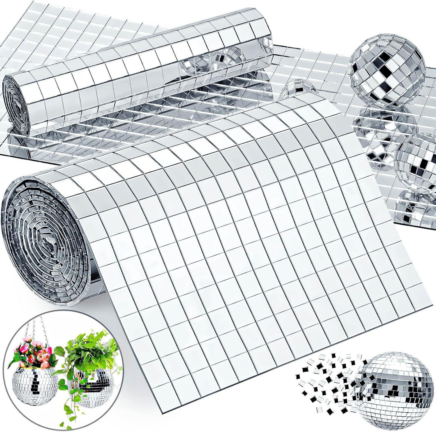 10x10mm Self Adhesive Mirror Mosaic Tiles, 1350pcs | Square Disco Mirror Tile, D