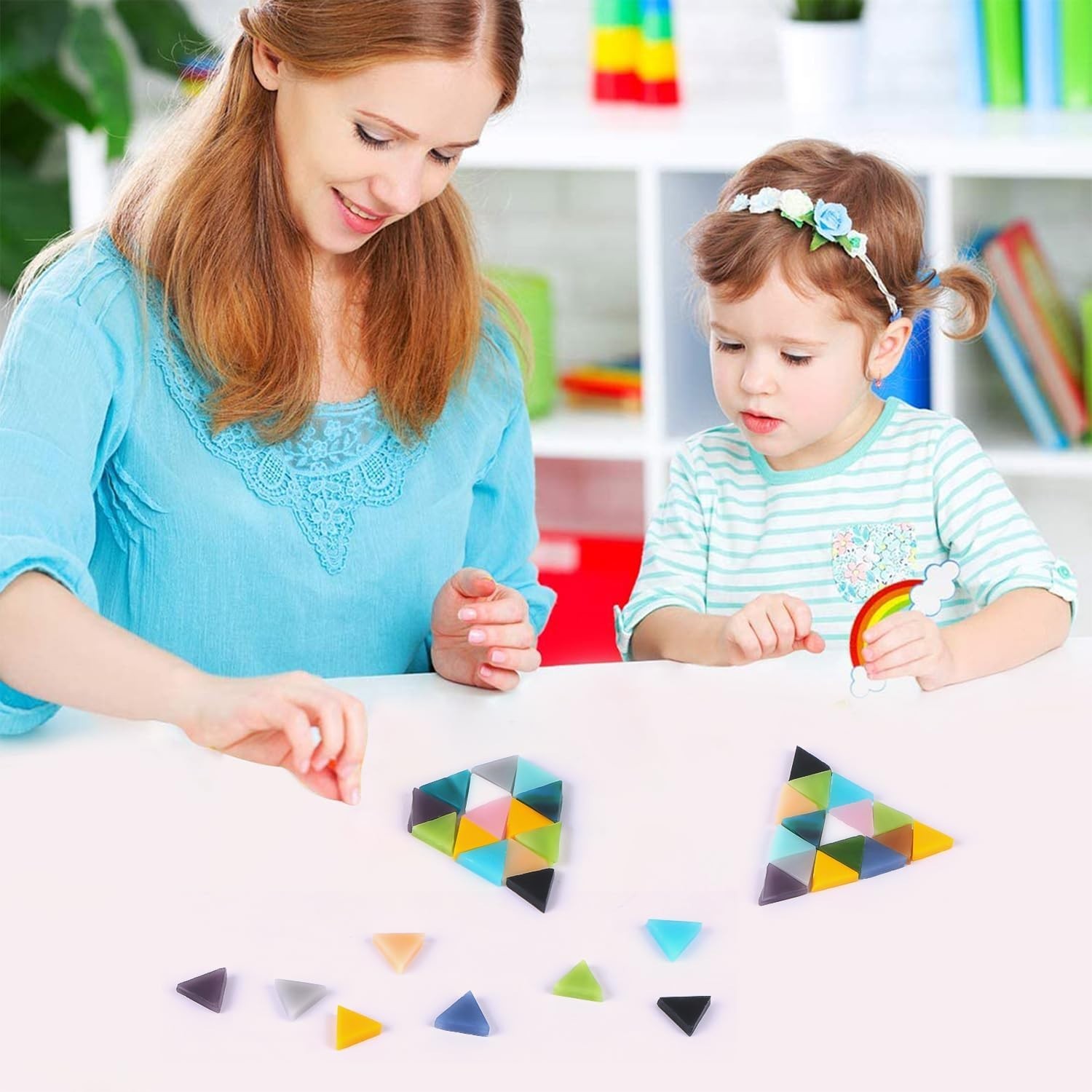 Flat Glass Mosaic Tiles, 550 Pcs Stained Glass Mosaic, Triangle Mixed Color F…