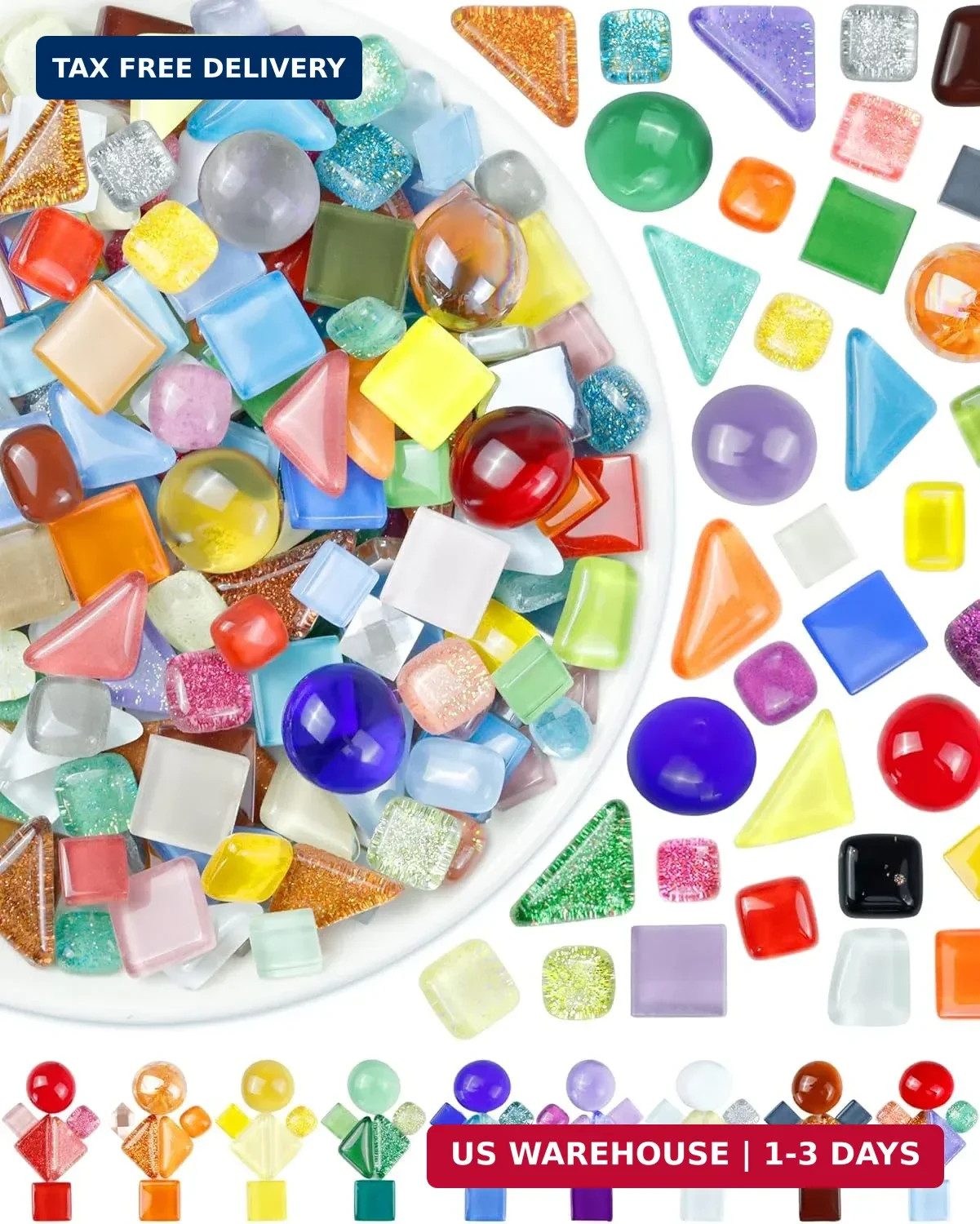 420g Mosaic Tiles for Crafts – 280Pcs Glass Mosaic Kits, Mixed Shapes