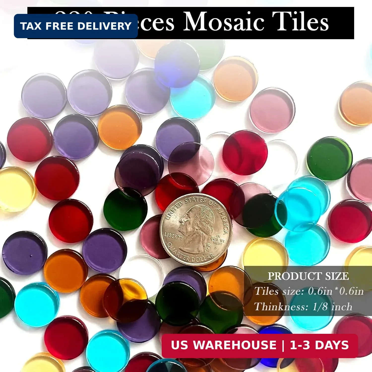 220 Pieces Stained Crystal Glass Gems Mosaic Tiles for Crafts, Round Flat Glass