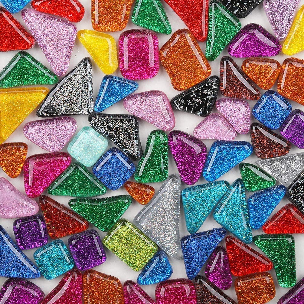 Mosaic Tiles Mixed Color Shine Crystal 200g Assorted Shapes for DIY Crafts