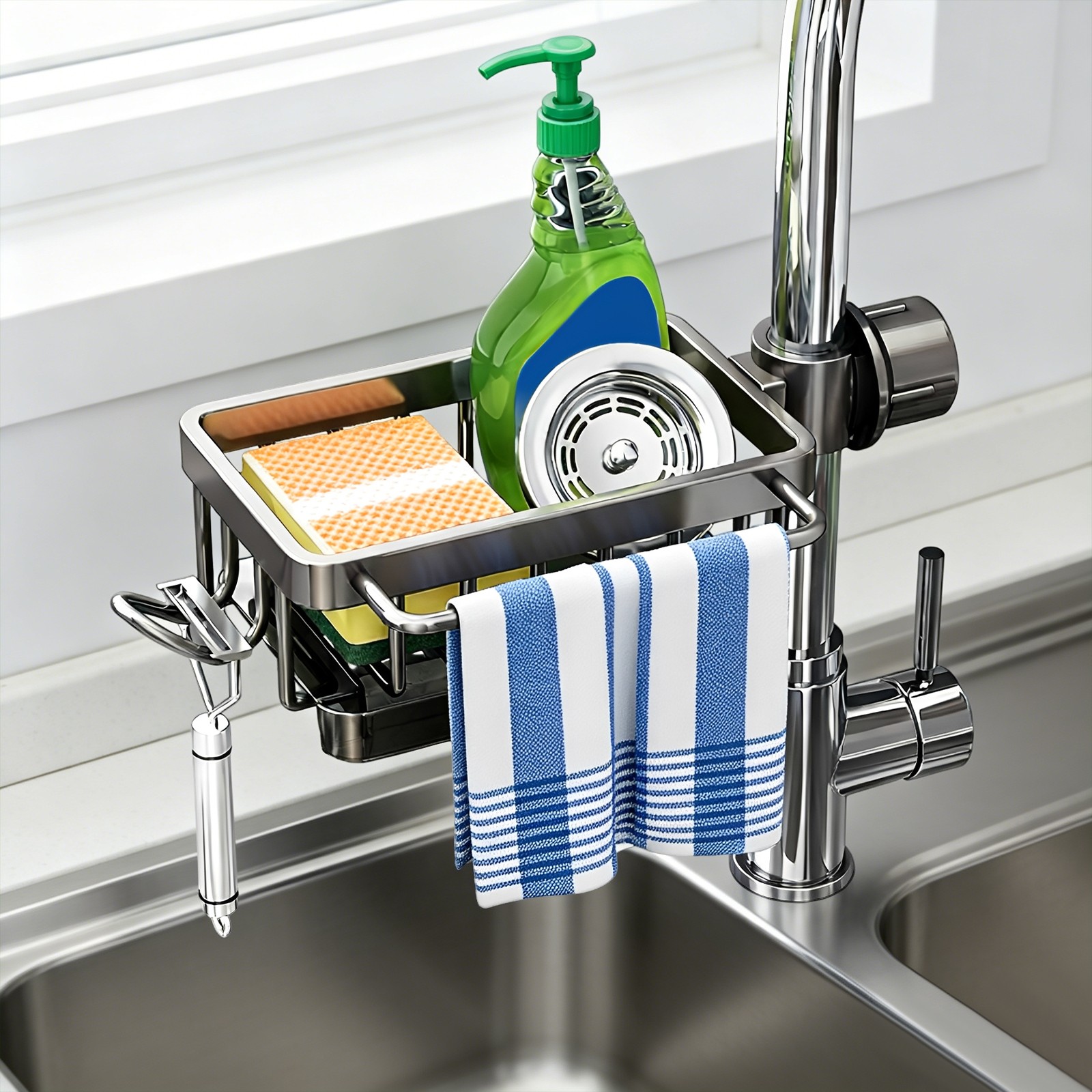 10.24×5.24in Sink Organizer Rack, Detachable Hanging Faucet Drain Rack