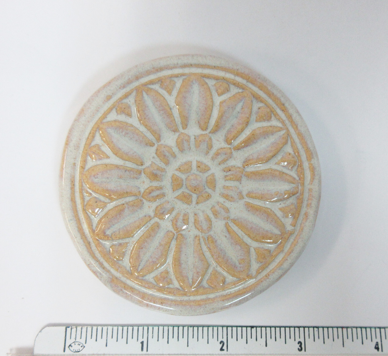 Mosaic Tiles FLORAL MEDALLION TILES Handmade Ceramic White Beige 3″ Set of 4