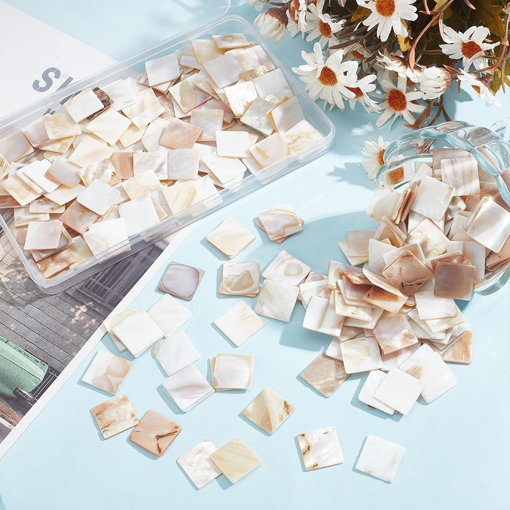 150Pcs Mother of Pearl Mosaic Tiles Bulk Natural Shell Mosaic Flat Square Tiles