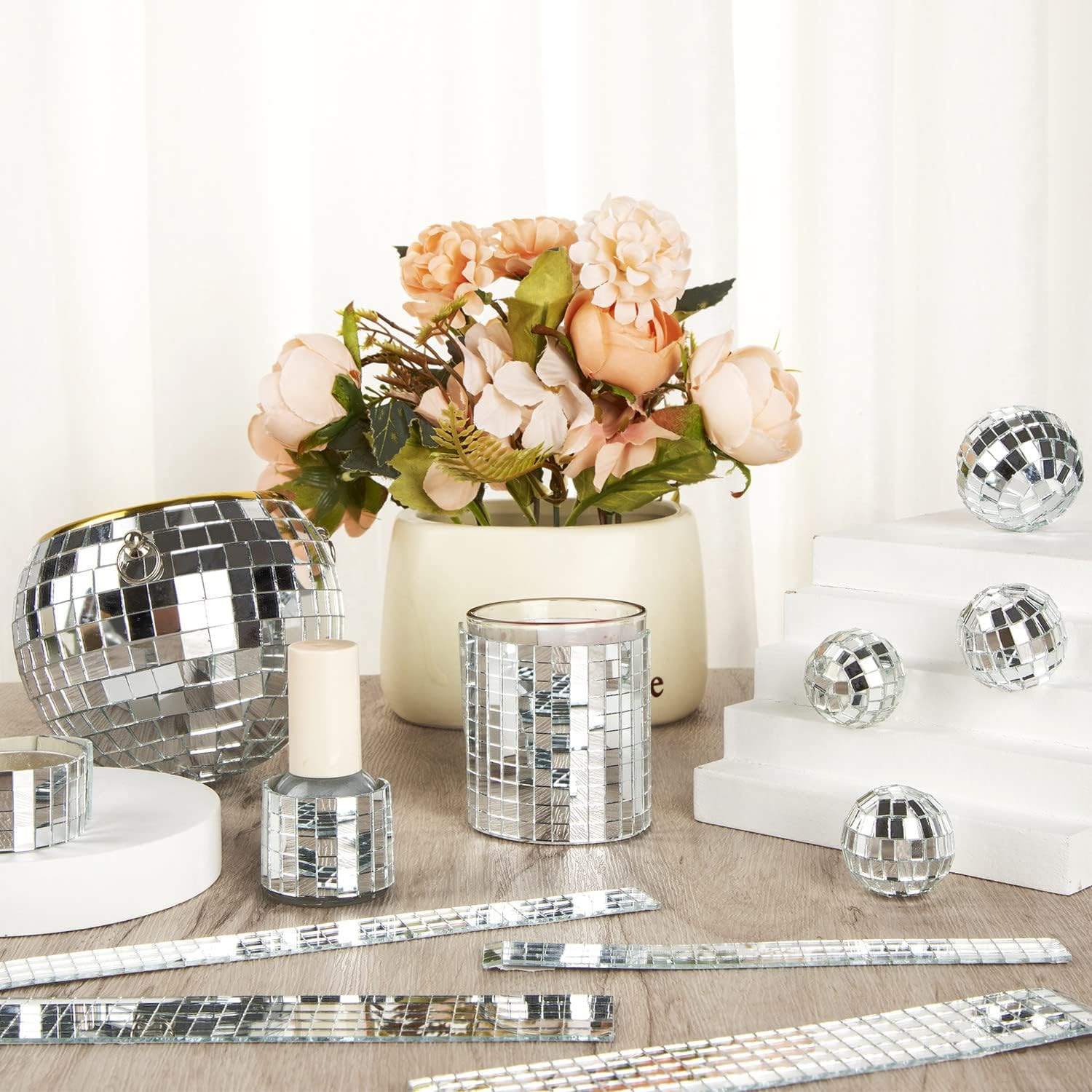 10x10mm Self Adhesive Mirror Mosaic Tiles, 1350pcs | Square Disco Mirror Tile, D