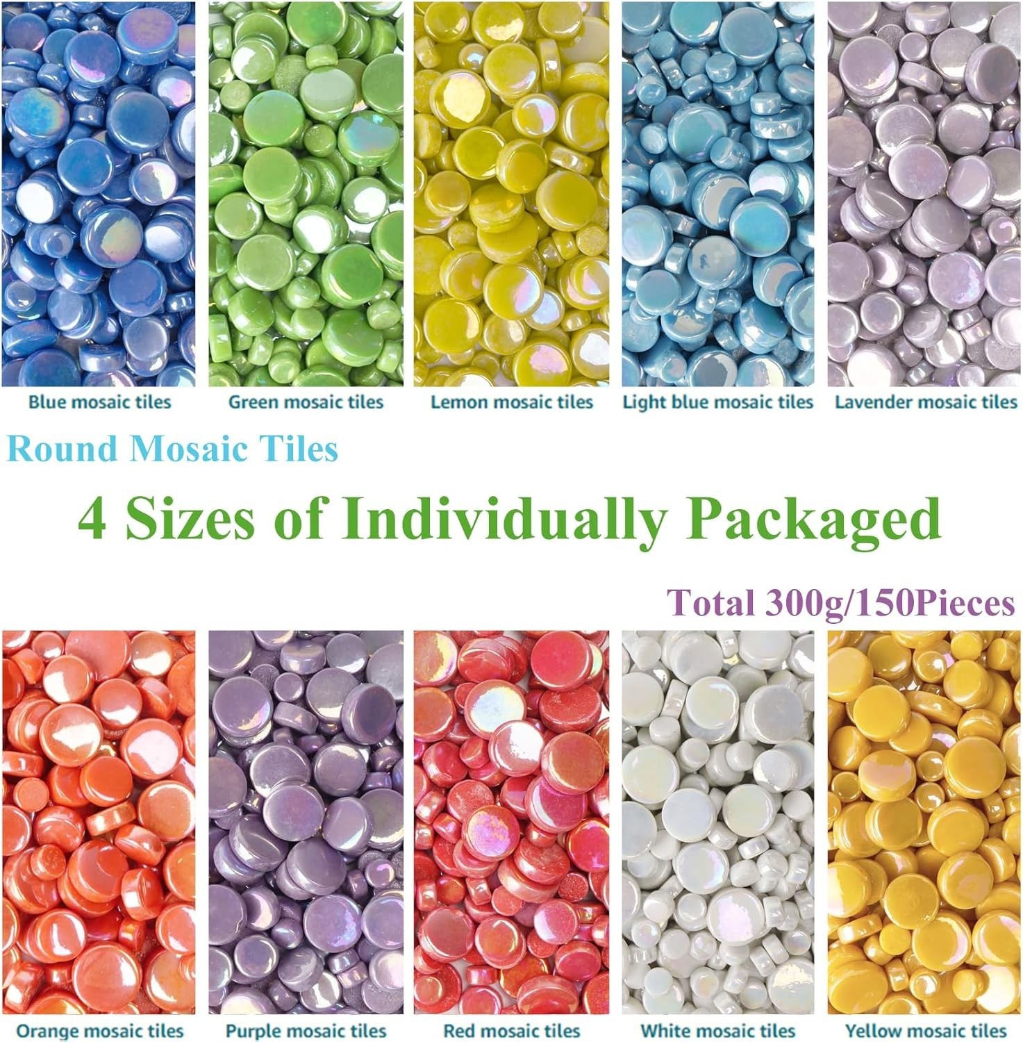 Small round Iridescent White Mosaic Tiles for Crafts, 300G/150 Pieces Iridescent