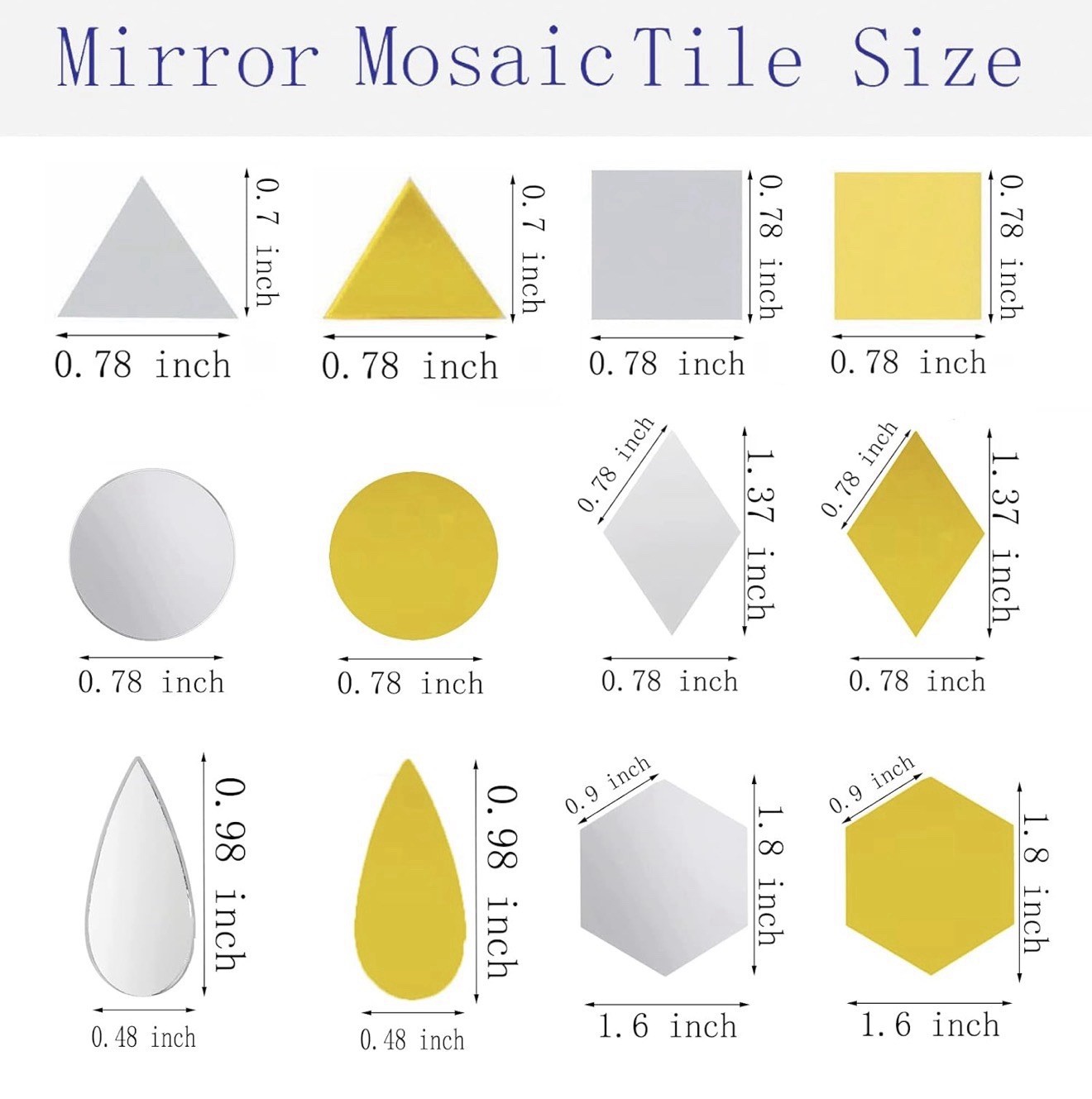 Small Mirrors Tiles, Triangle Mini Mirror Tiles, Round Mirror Mosaic Tile Gold