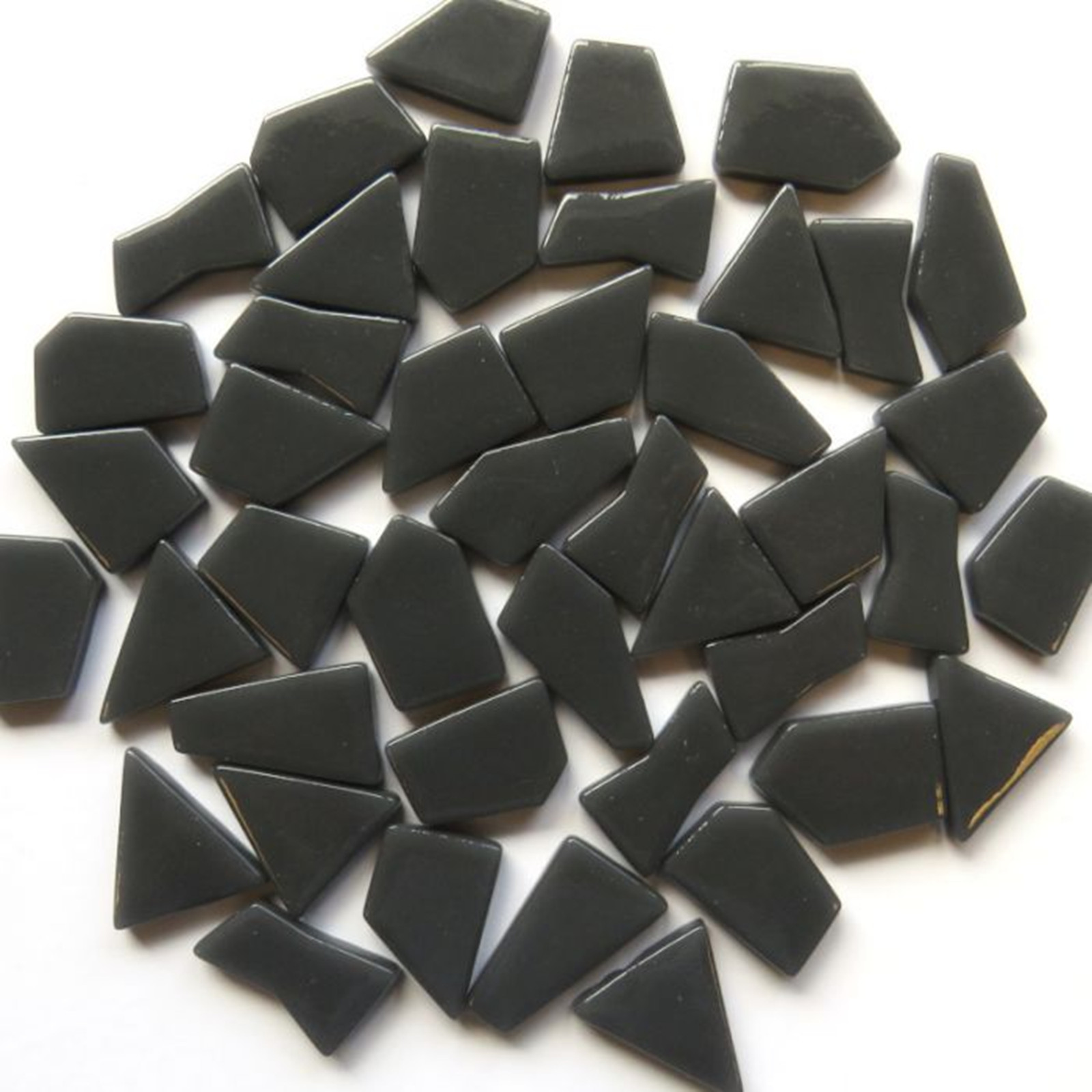 Charcoal Gray Odd Cut Shaped Glass Mosaic Tiles – 25 Tiles – Sizes 3/8 to 1 inch