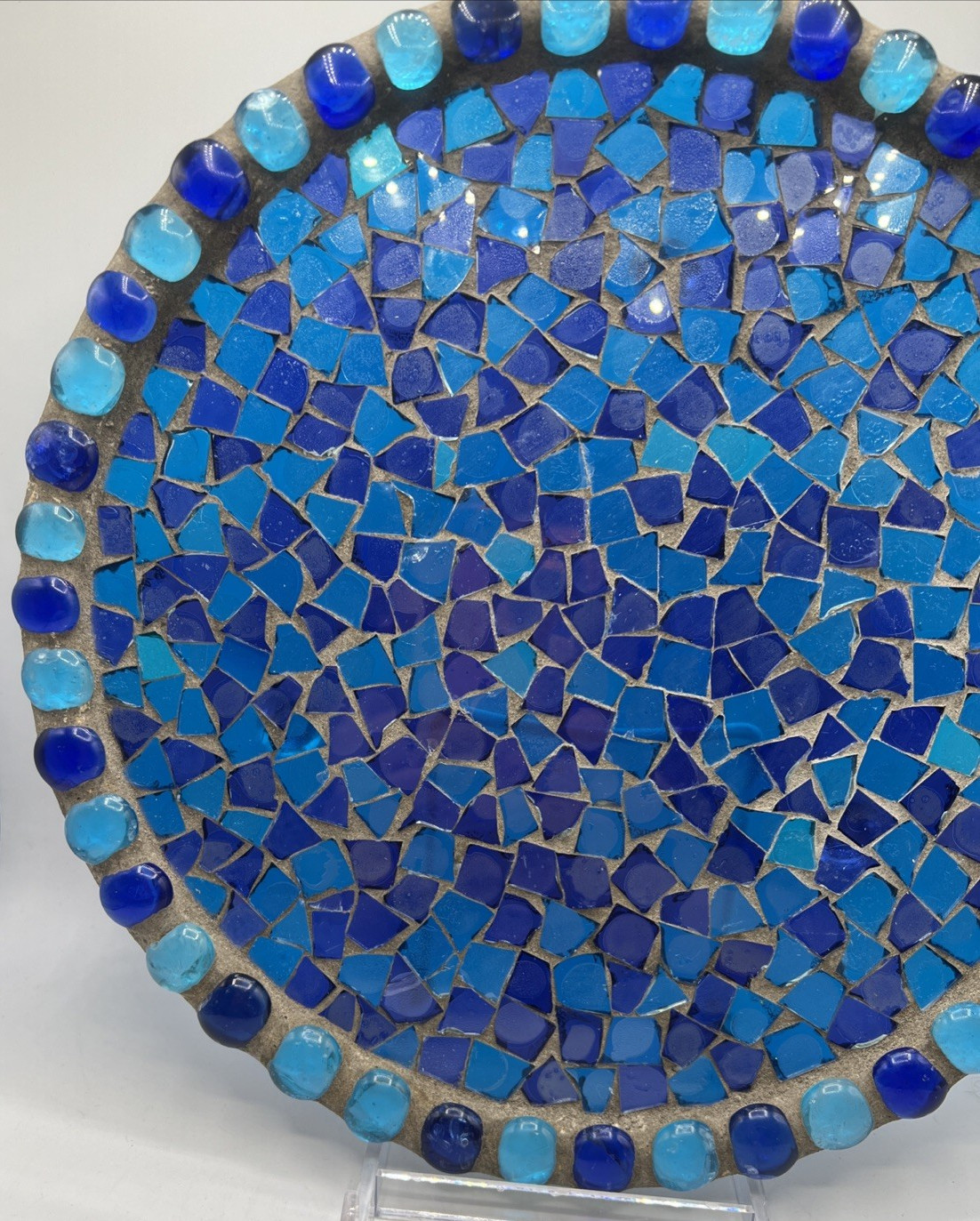Mosaic Art Glass Concrete Round Footed Tray Trivet Platter Decor Patio Garden 11