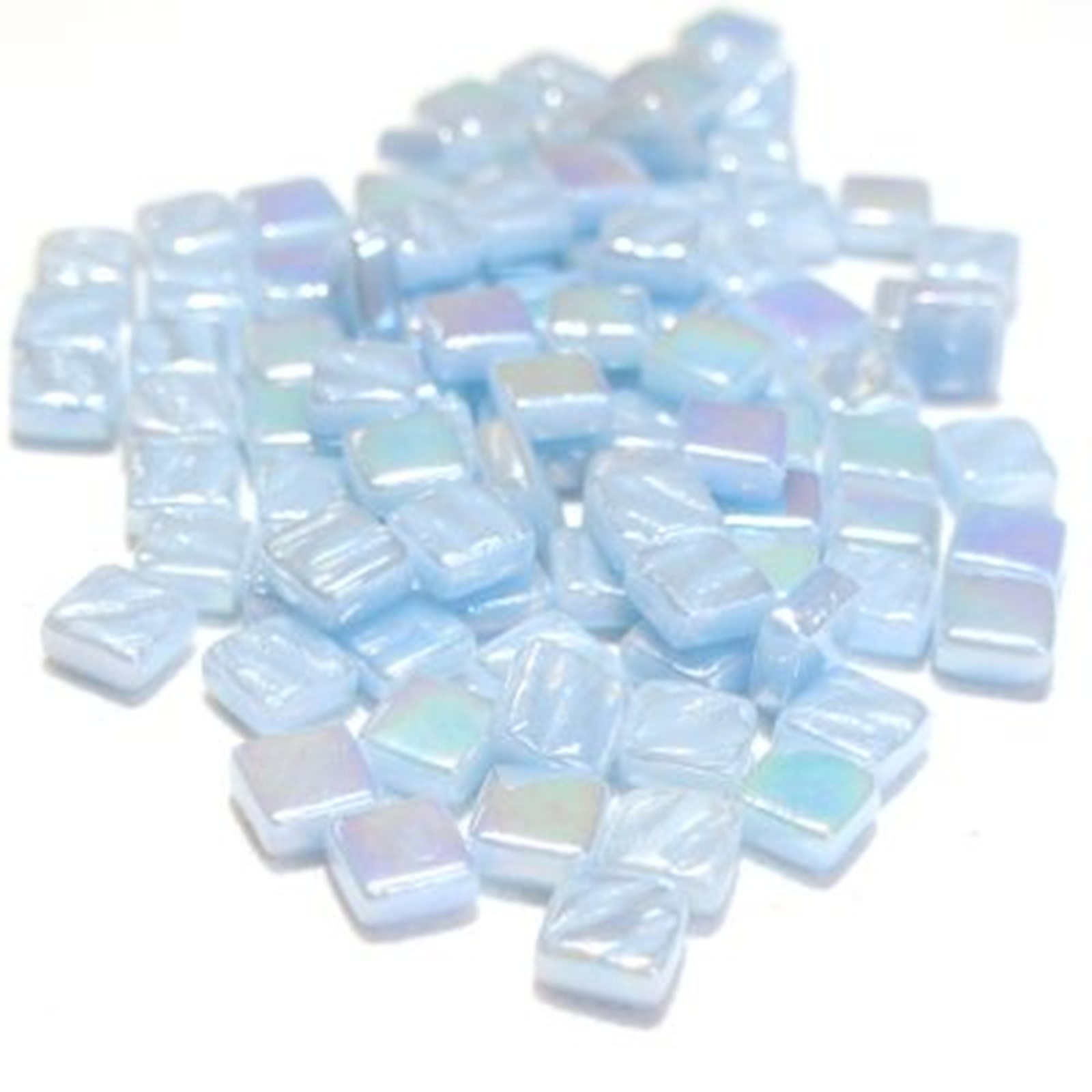 Iridescent Aqua Blue 8 mm Square Recycled Glass Mosaic Pieces – 50 tiles