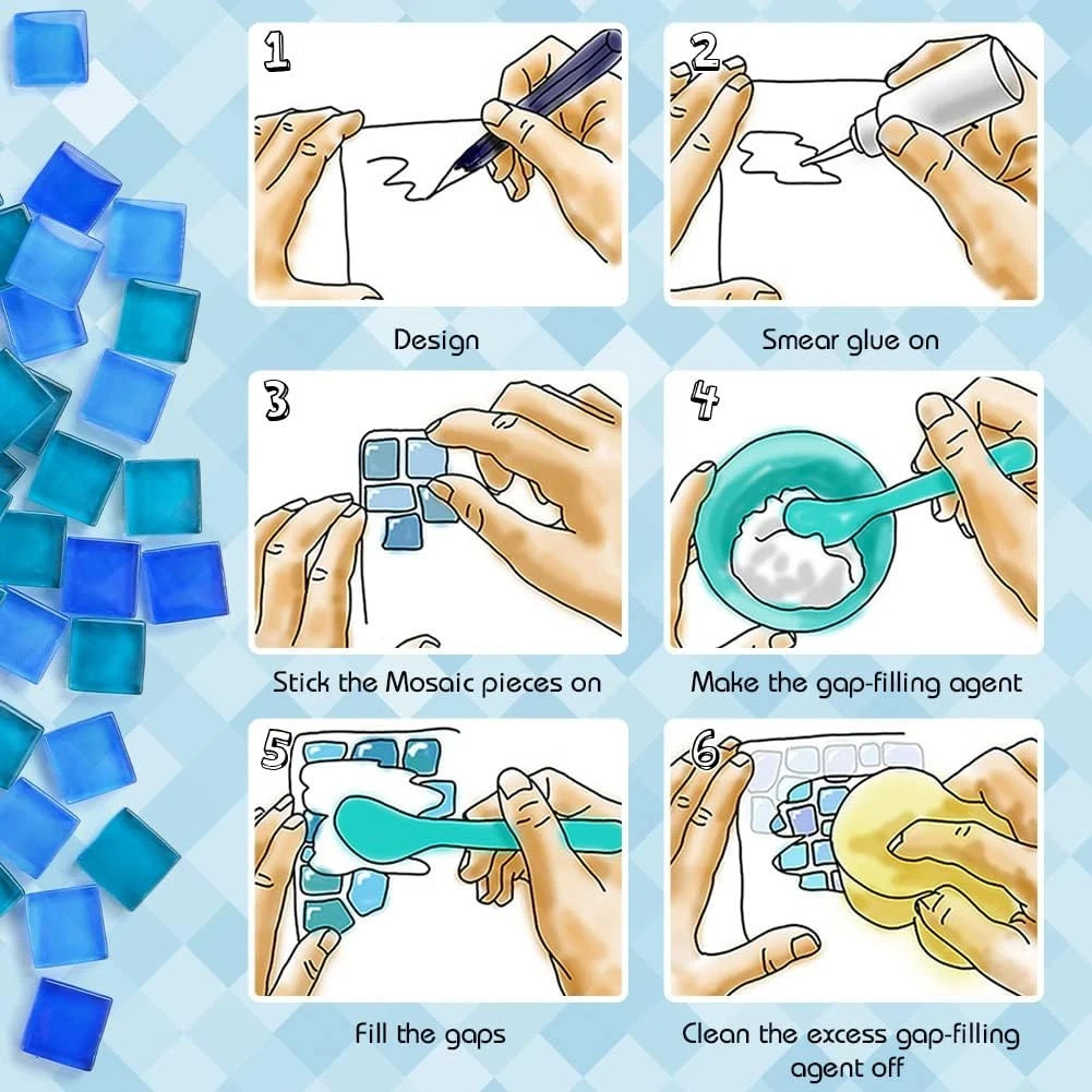 Glass Mosaic Tiles 0.3LB, 4 Shapes Stained Glass Pieces for DIY Crafts, Home Dec