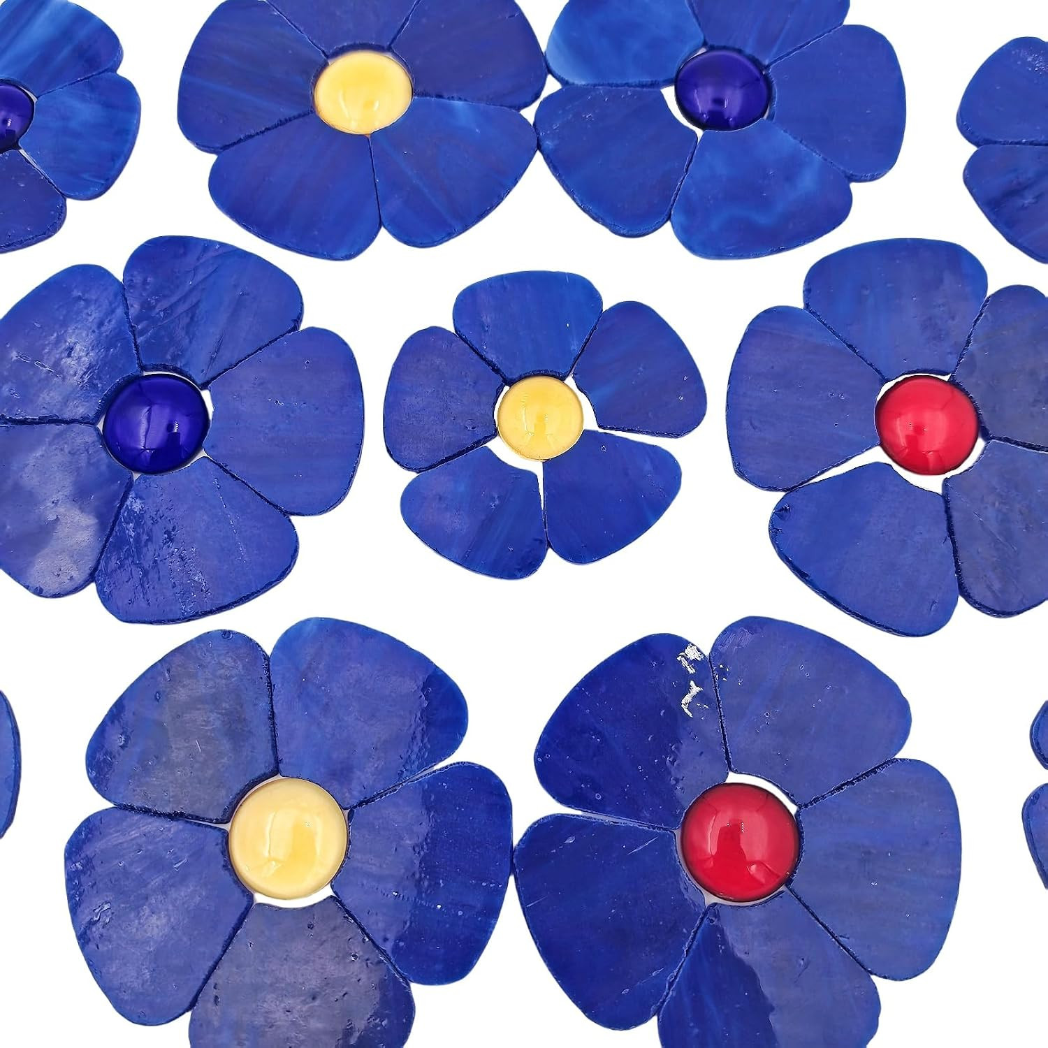 12 Flower Stained Glass Mosaic Tiles – 2 Size Floral Petals & Flat Bead Mosai…