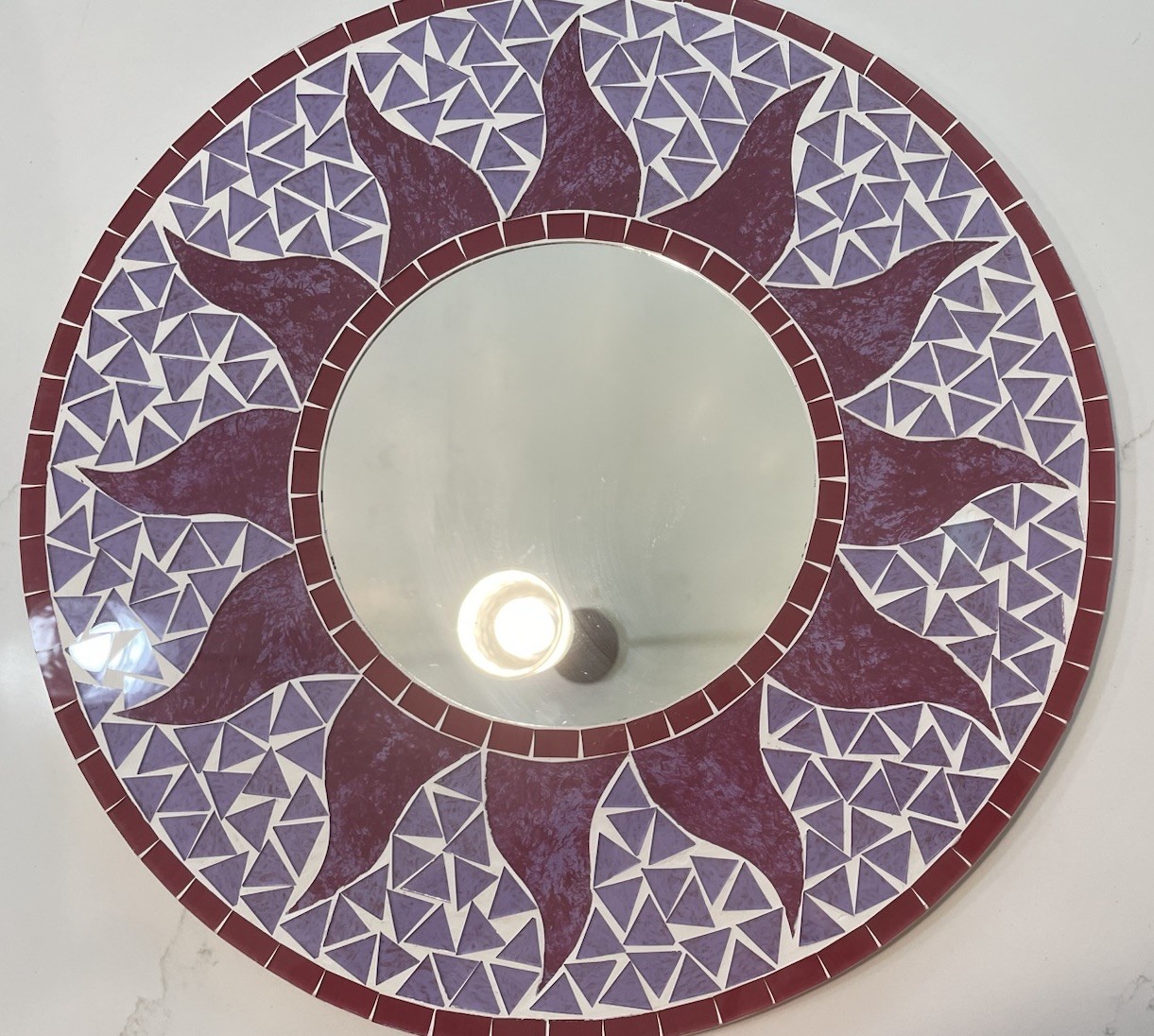 Mosaic Mirror Sun 16” Round Hanging Wall Art Purple/Pink Excellent Condition