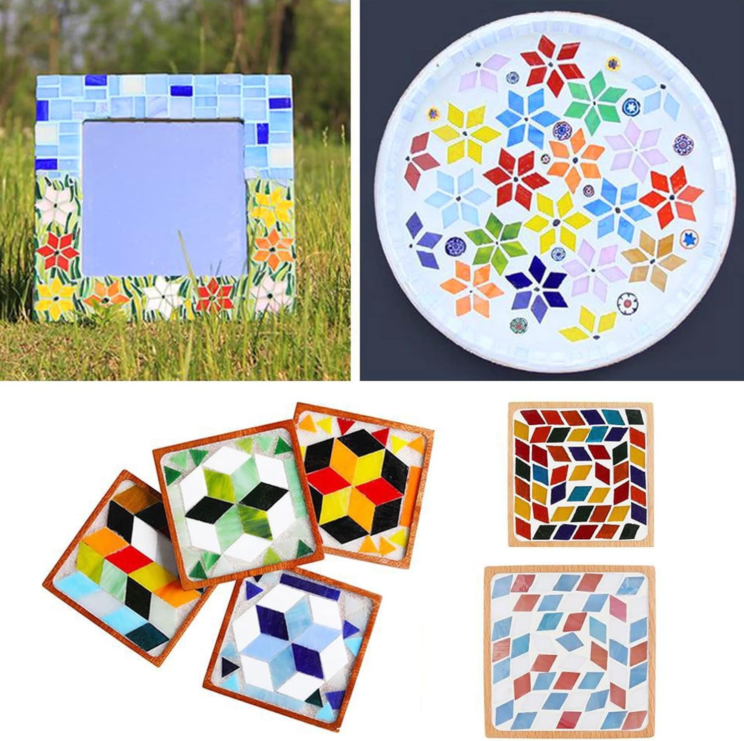 1000 Pcs Mosaic Tiles, Glass Mosaic Tiles for Crafts Bulk, Stained Mosaic Glass