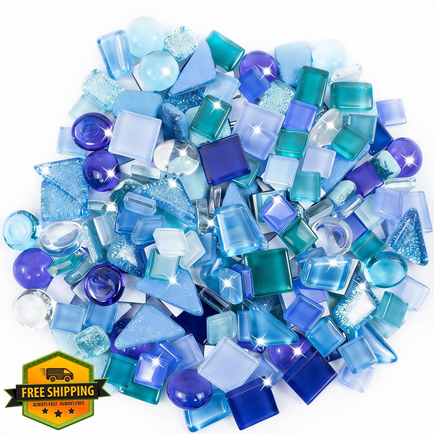 YINBEILIXU Multi-Blue Glass Mosaic Tiles 7oz