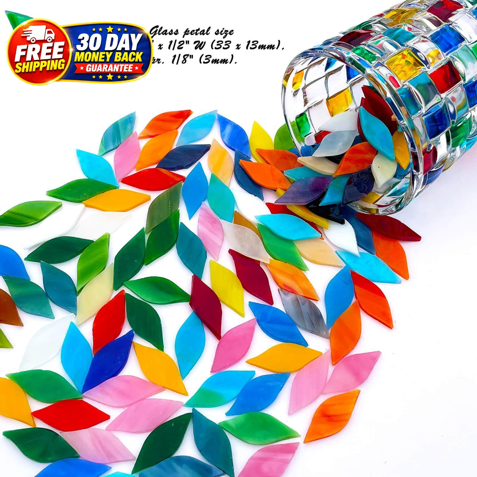 120 Pieces Mixed Colors Mosaic Glass Petals 1 1/3″ L x 1/2″ W, Opaque