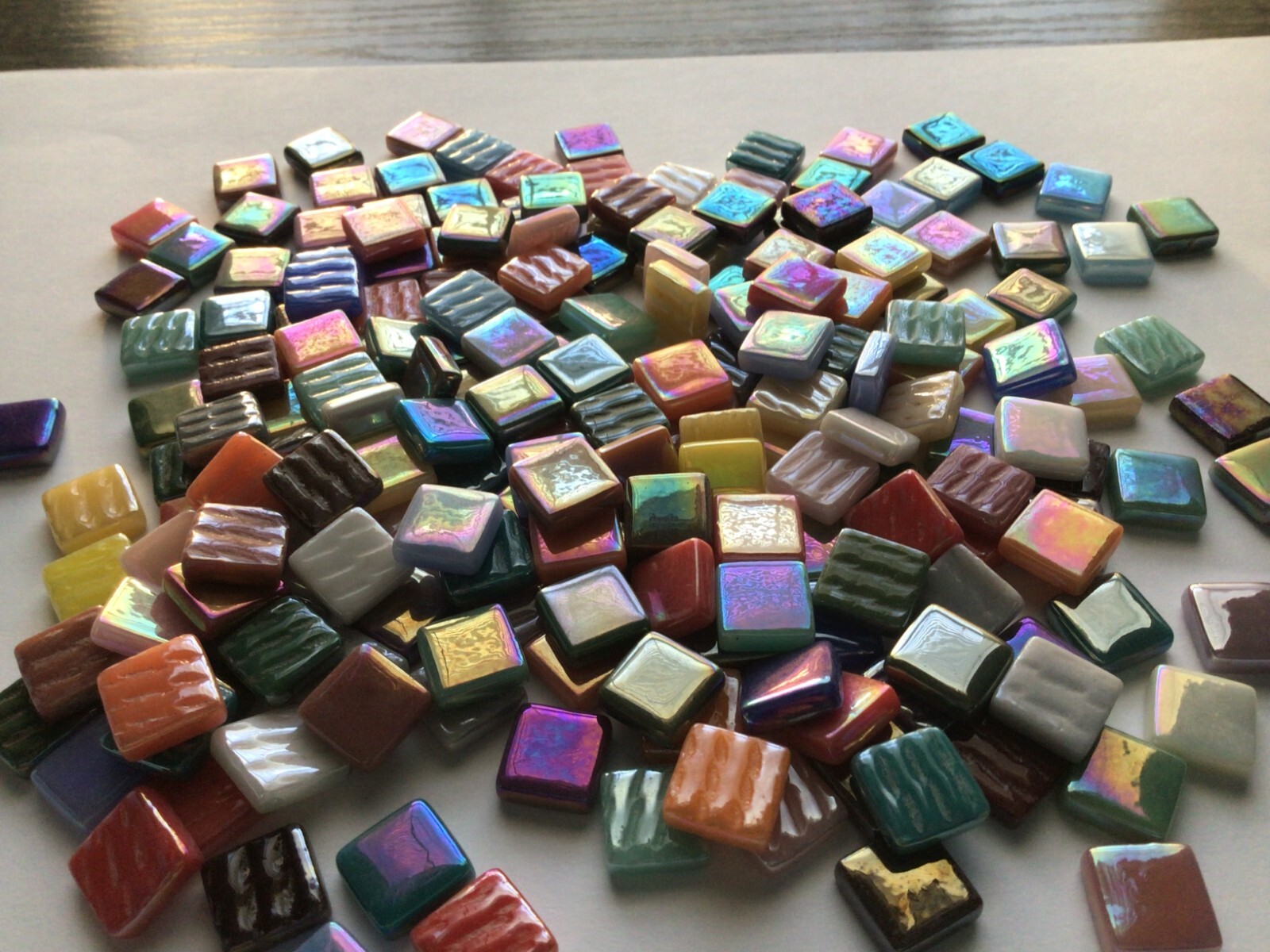 100 Tiles Iridized Glass Square Mosaic Tile Pieces – 12 mm x 4 mm – Mixed Colors