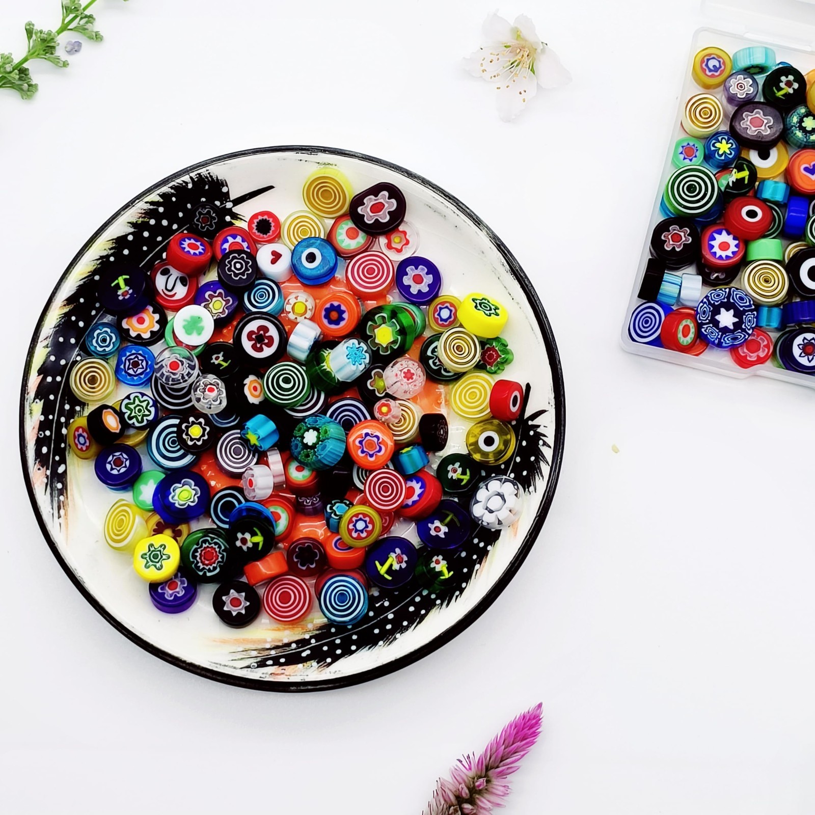 Mosaic Tiles for Crafts – Flat Glass Millefiori Assorted Flower Pieces, DIY Kits