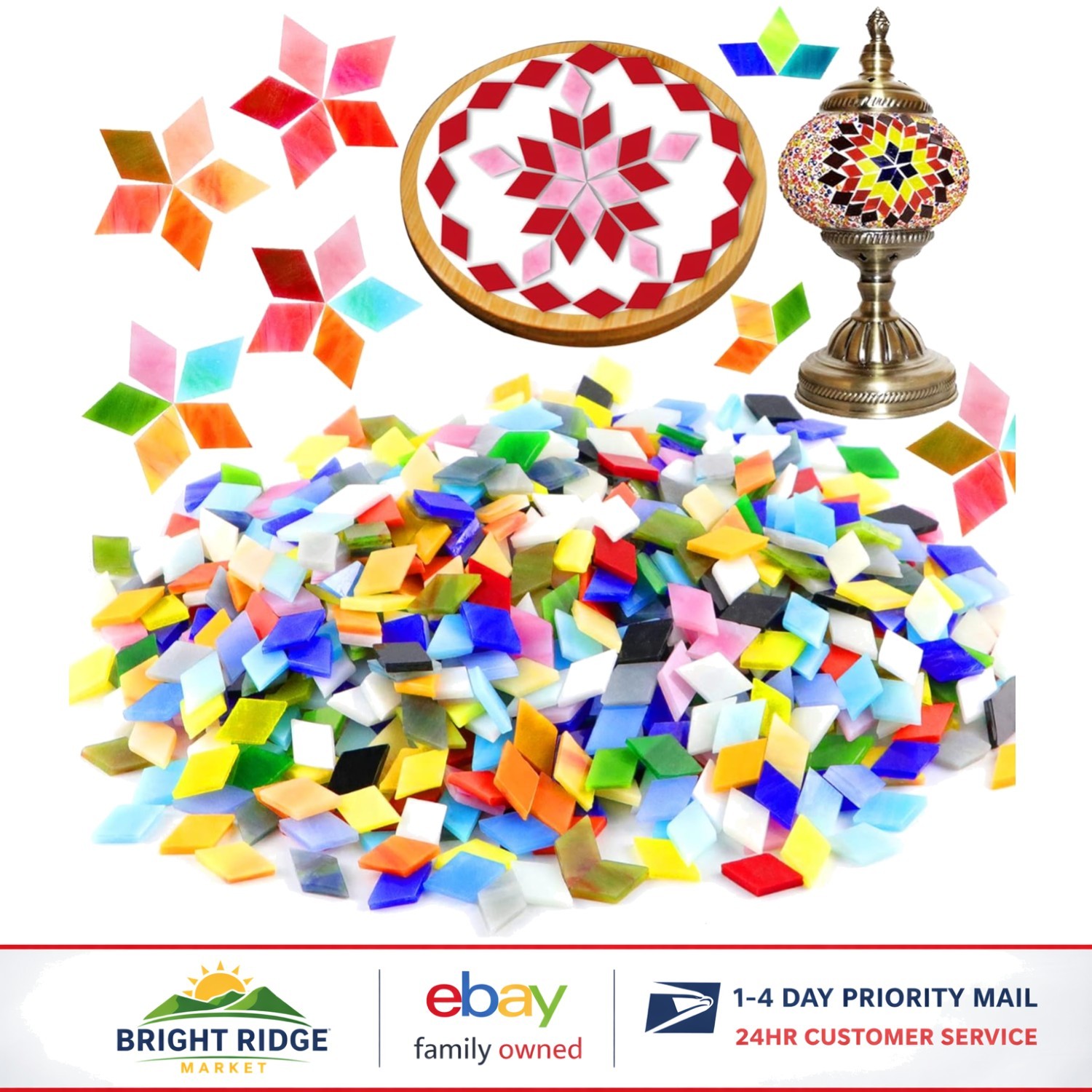 Rhombus Shaped Glass Mosaic Tiles, 1000 Count for Creative Home Crafts