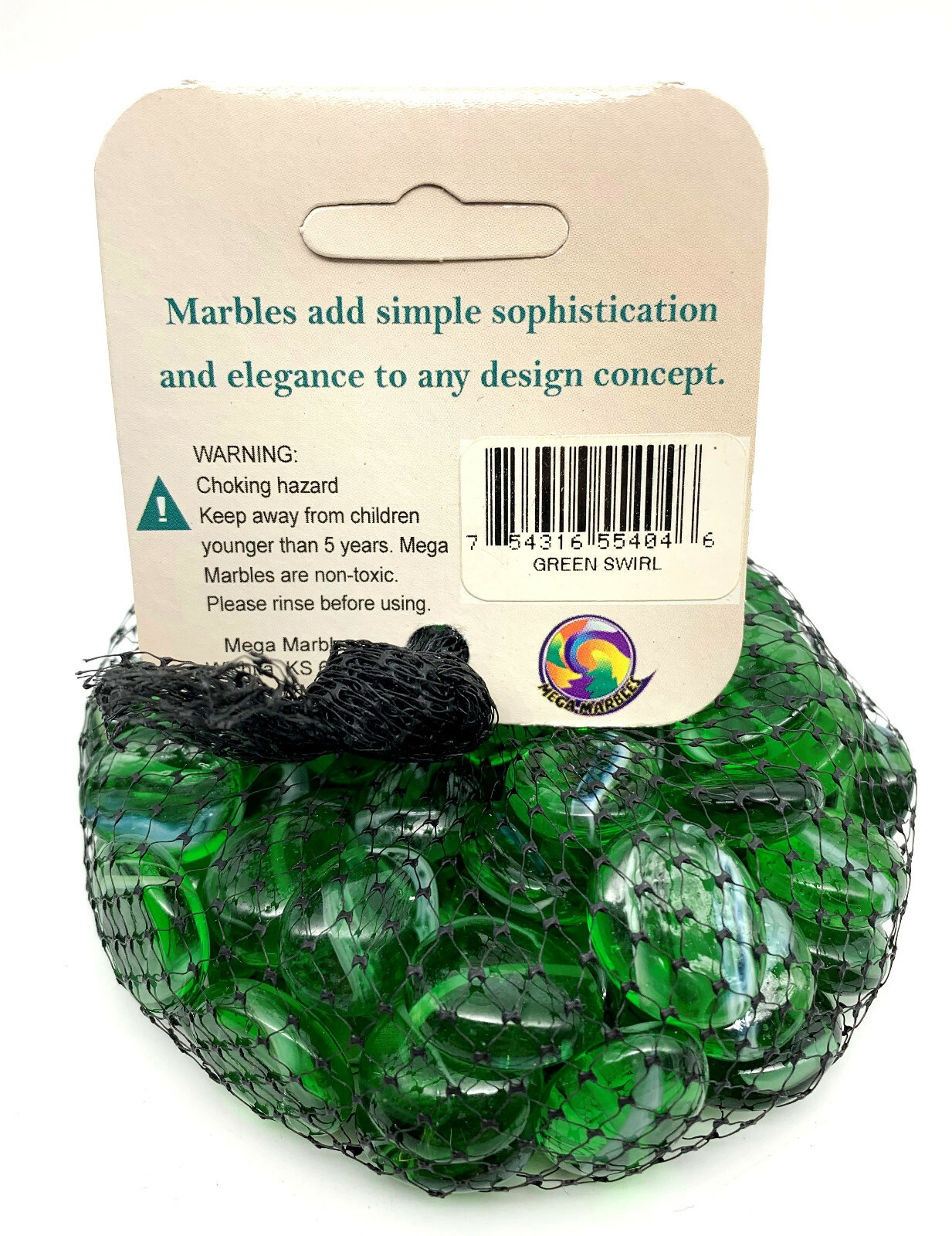 Bulk Case 24 Net Bags Marbles 3/4″ Round Green Swirl Mosaic Glass Gems Vacor