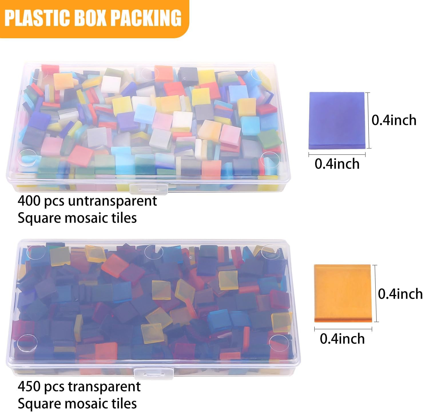 800Pcs Mixed Color Mosaic Tiles, Stained Transparent Glass Mosaic Pieces with Or