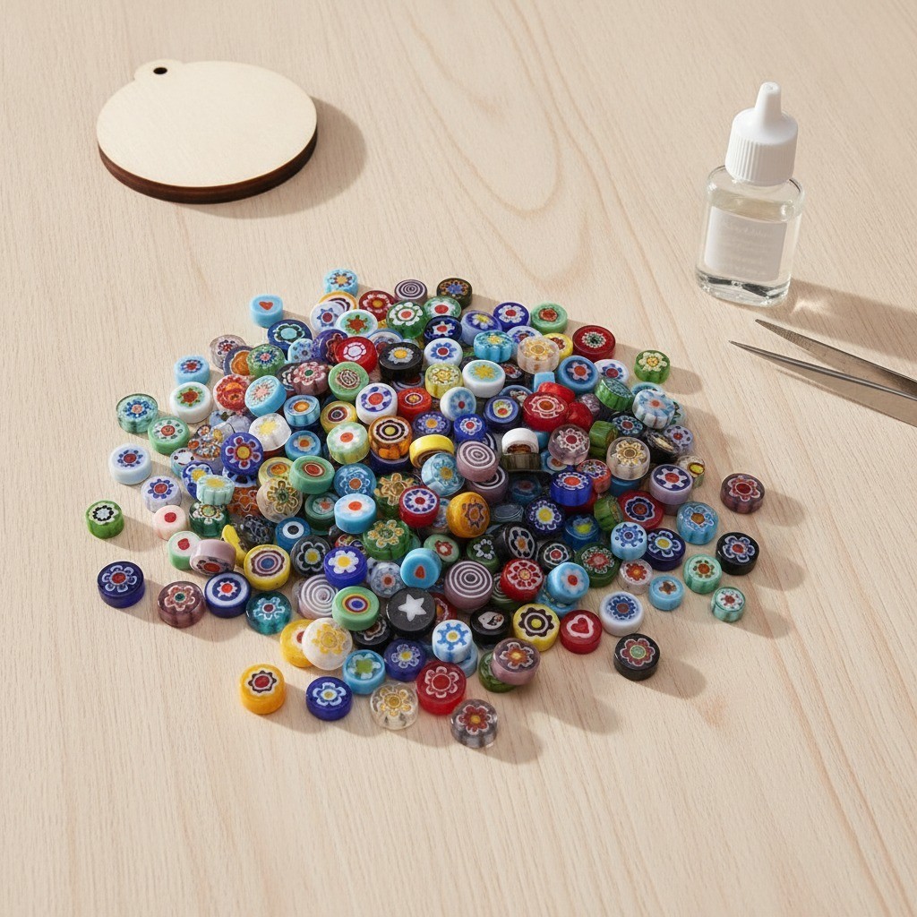 Millefiori Mosaic Glass Pieces, 125 Count, Round, 4-5 mm Thick, Mixed Colors