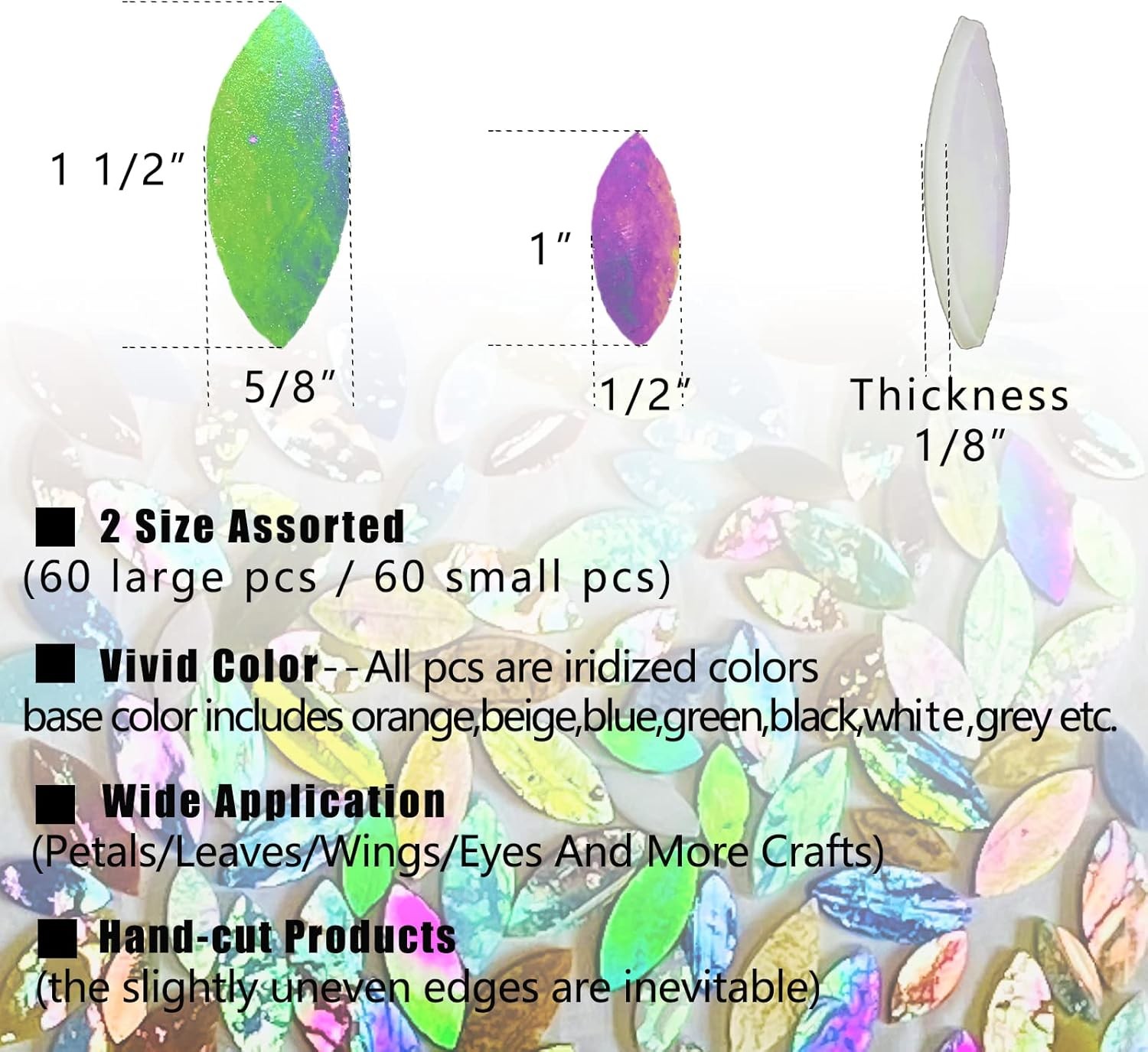 120 Pcs Magic Iridescent Mosaic Tiles, Hand Cut Stained Glass Petals, Floral Mos