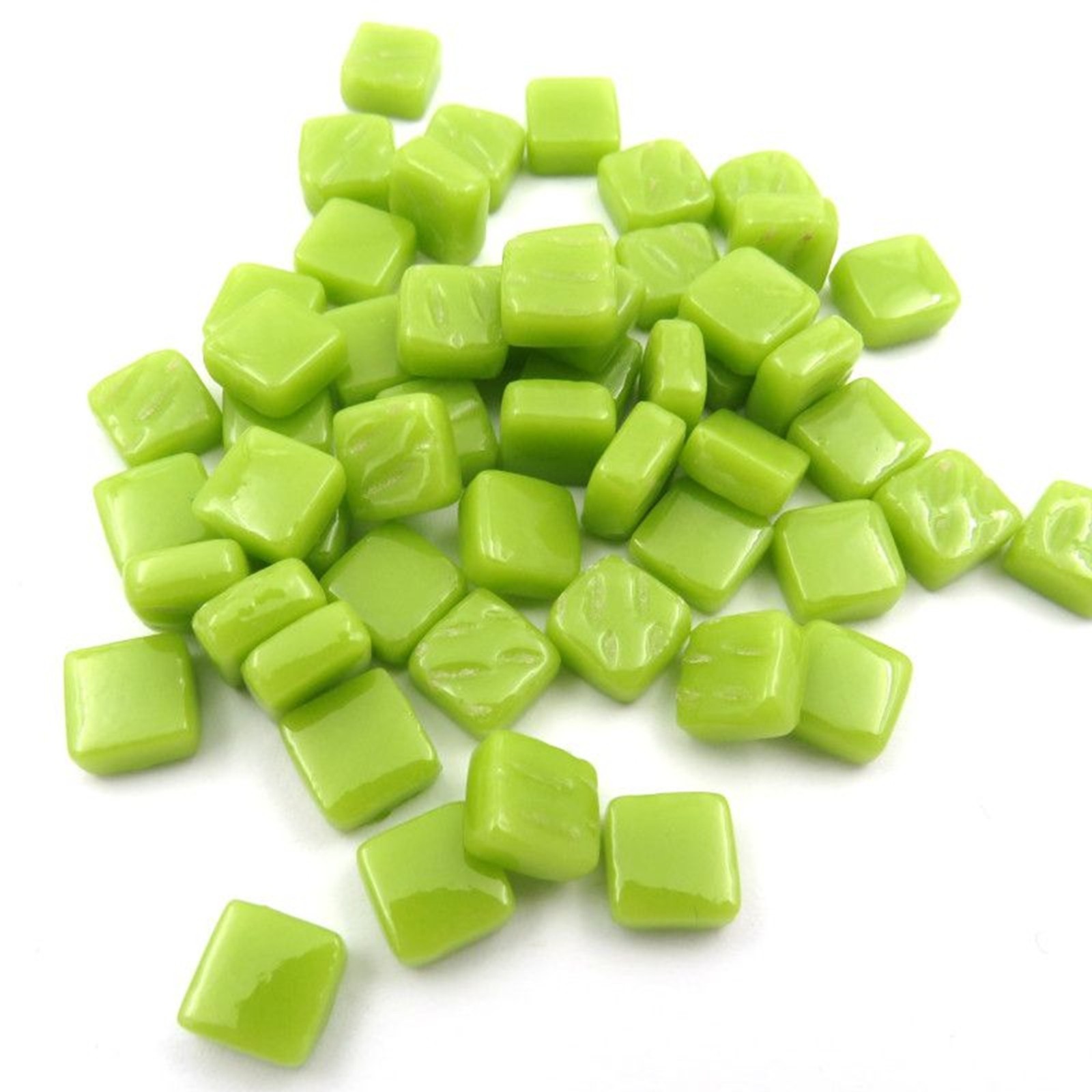 Acid Green 8 mm Square Recycled Glass Mosaic Tile Pieces – 50 tiles