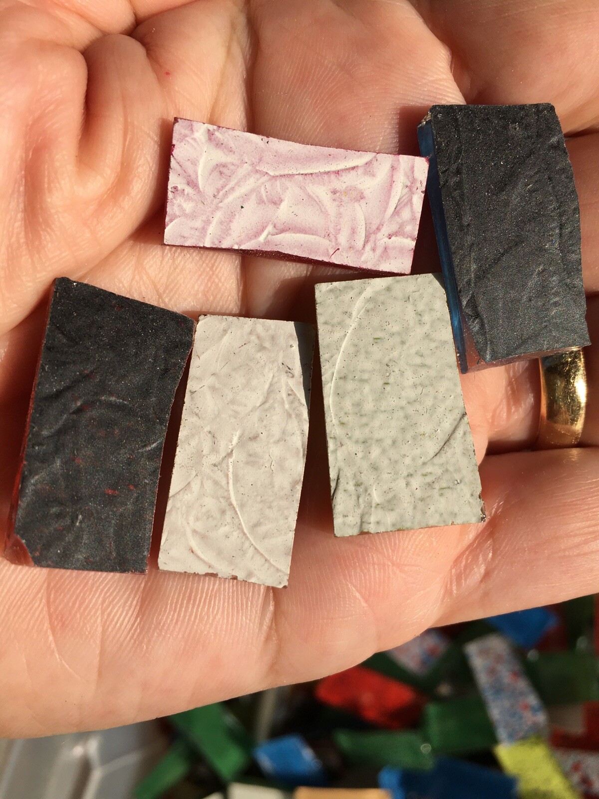 1 Lb MOSAIC GLASS BORDER TILE BLUERIVERGLASS HANDPAINTED HANDCUT MIX COLORS 1”