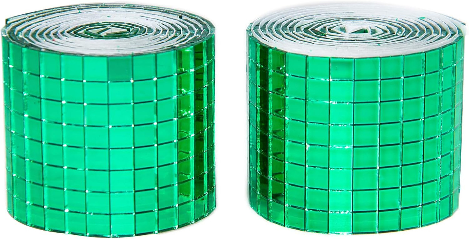 Green Self Adhesive Glass Mirror Mosaic Tiles, 2 Rolls 3200 Pieces Disco Ball Ti