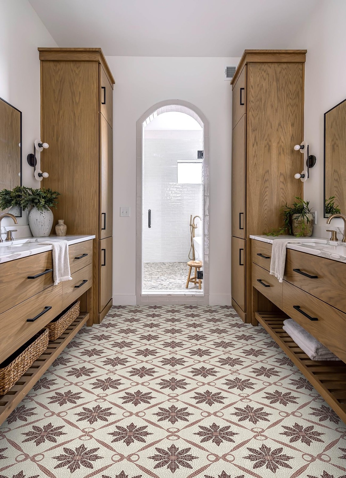 Jamila Burgundy Peel Stick Floor Tiles FP6299 Vinyl Flooring Home Decor