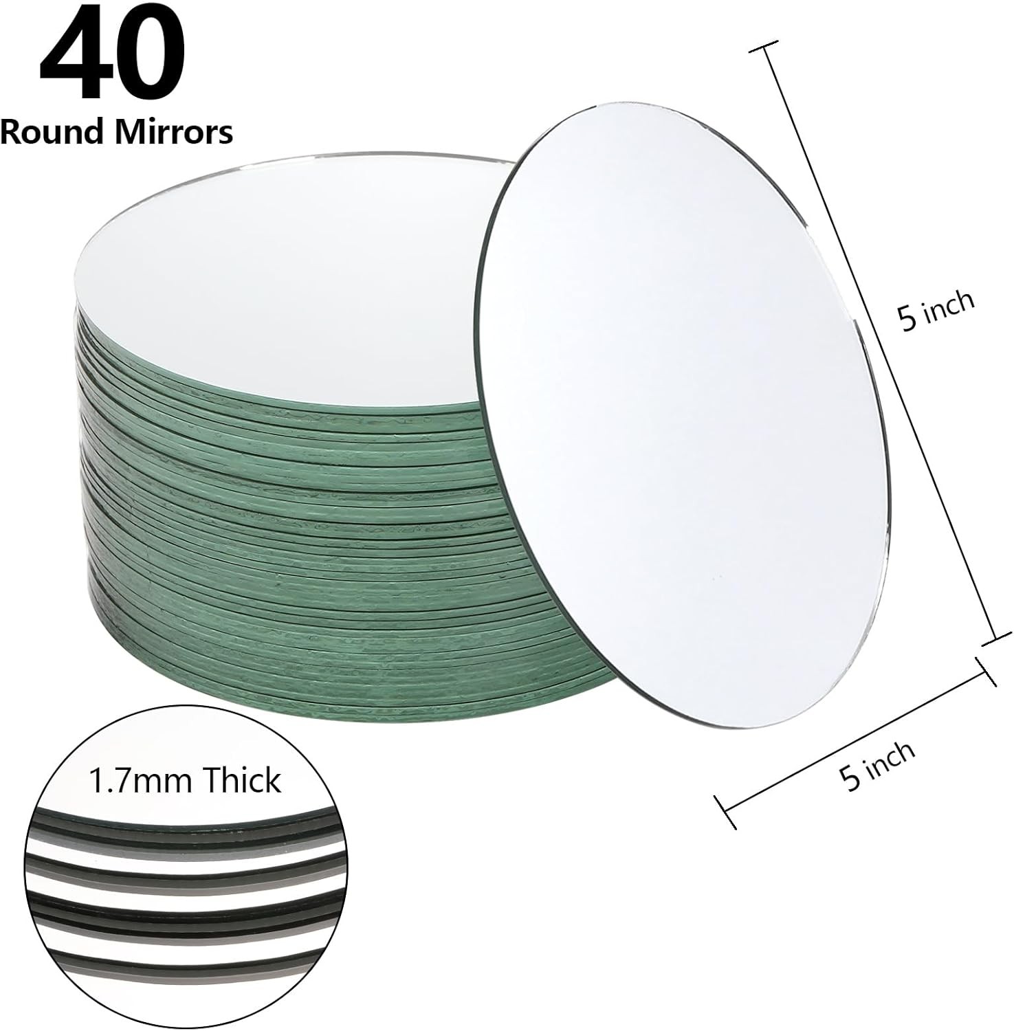 Suwimut Set of 40 Glass Mirror Tiles, 5 Inch Round 5″L x 5″W x 0.07″H,