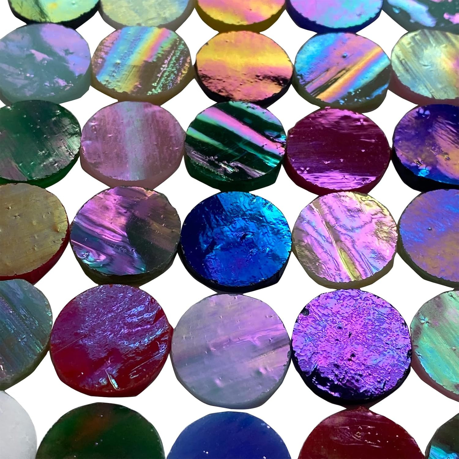 4/5″ Magic Iridescent round Circle Glass Mosaic Tiles for Crafts 125 Pieces, Sta