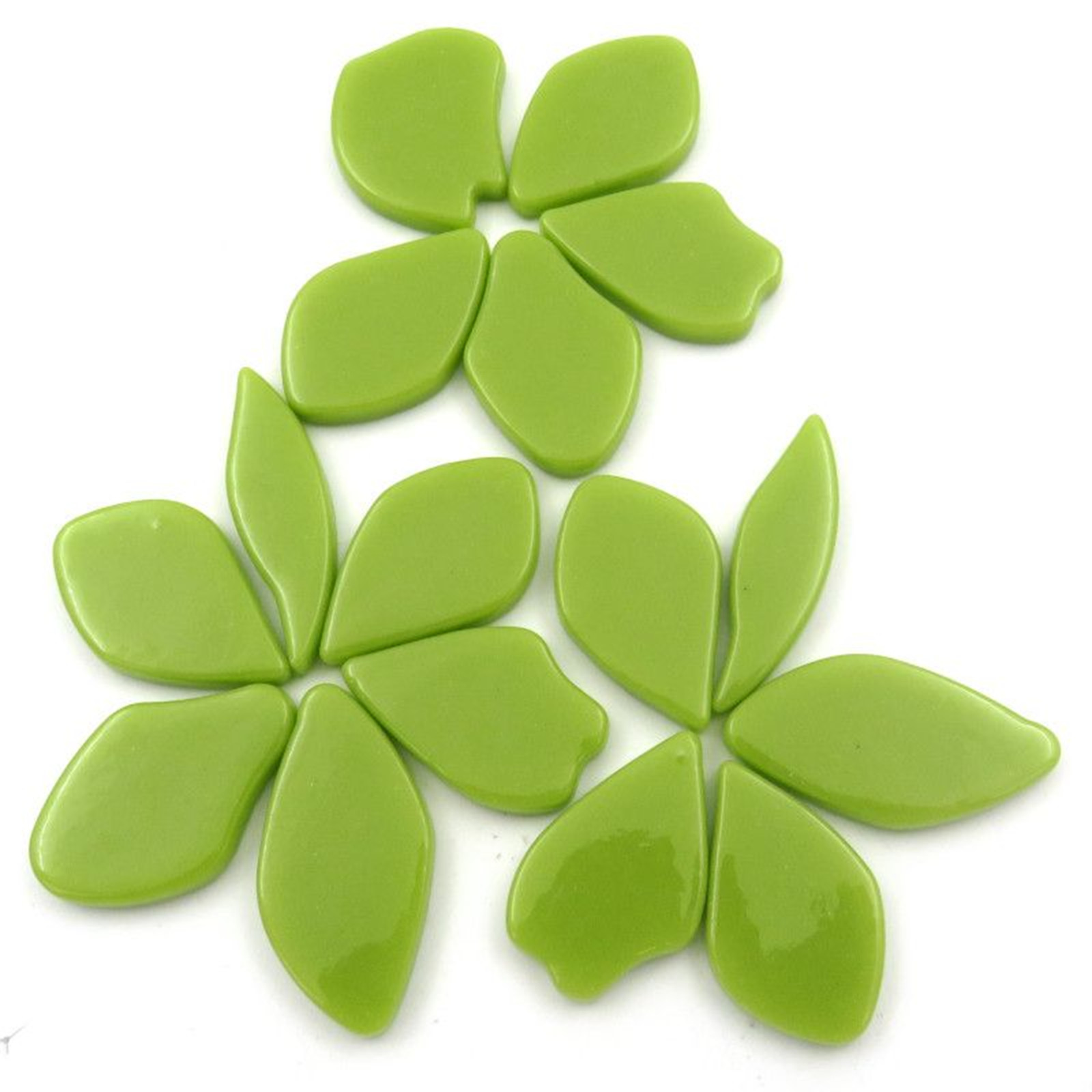 20 Lime Green Petal Flower Shapes Glass Mosaic Tile Pieces – 25 mm -30 mm