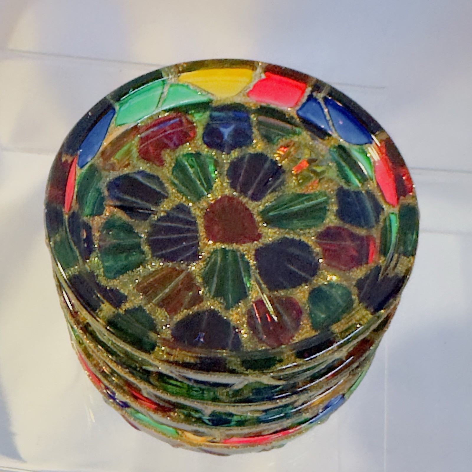 4 Mosaic Stained Glass Coasters Trinket Bowls, Salt Well, Ash Tray Multicolored