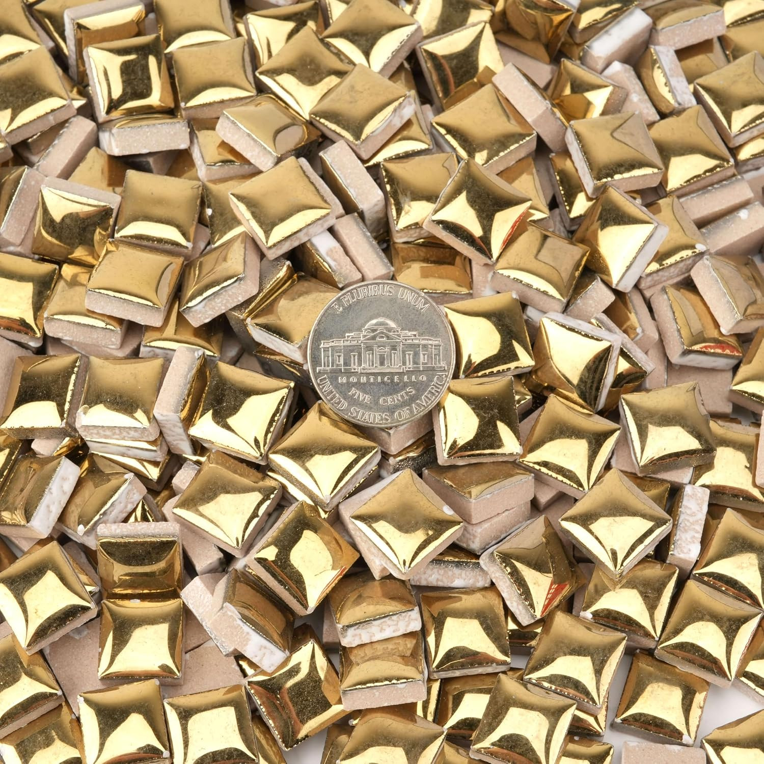 Gold Ceramic Mosaic Tiles for Crafts Bulk, 12mm Square Small Ceramic Tiles for M