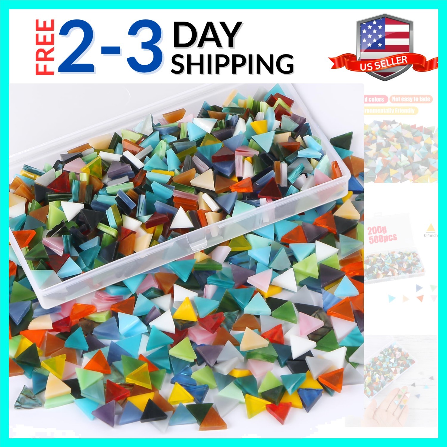 Flat Glass Mosaic Tiles, 550 Pcs Stained Glass Mosaic, Triangle Mixed Color F…