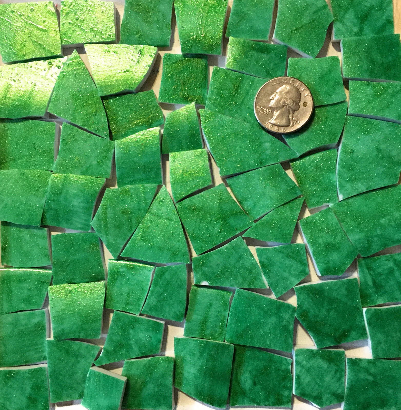 Mosaic Craft Supply HP Hand Painted Broken China Tiles ~ Shimmer Green HP101