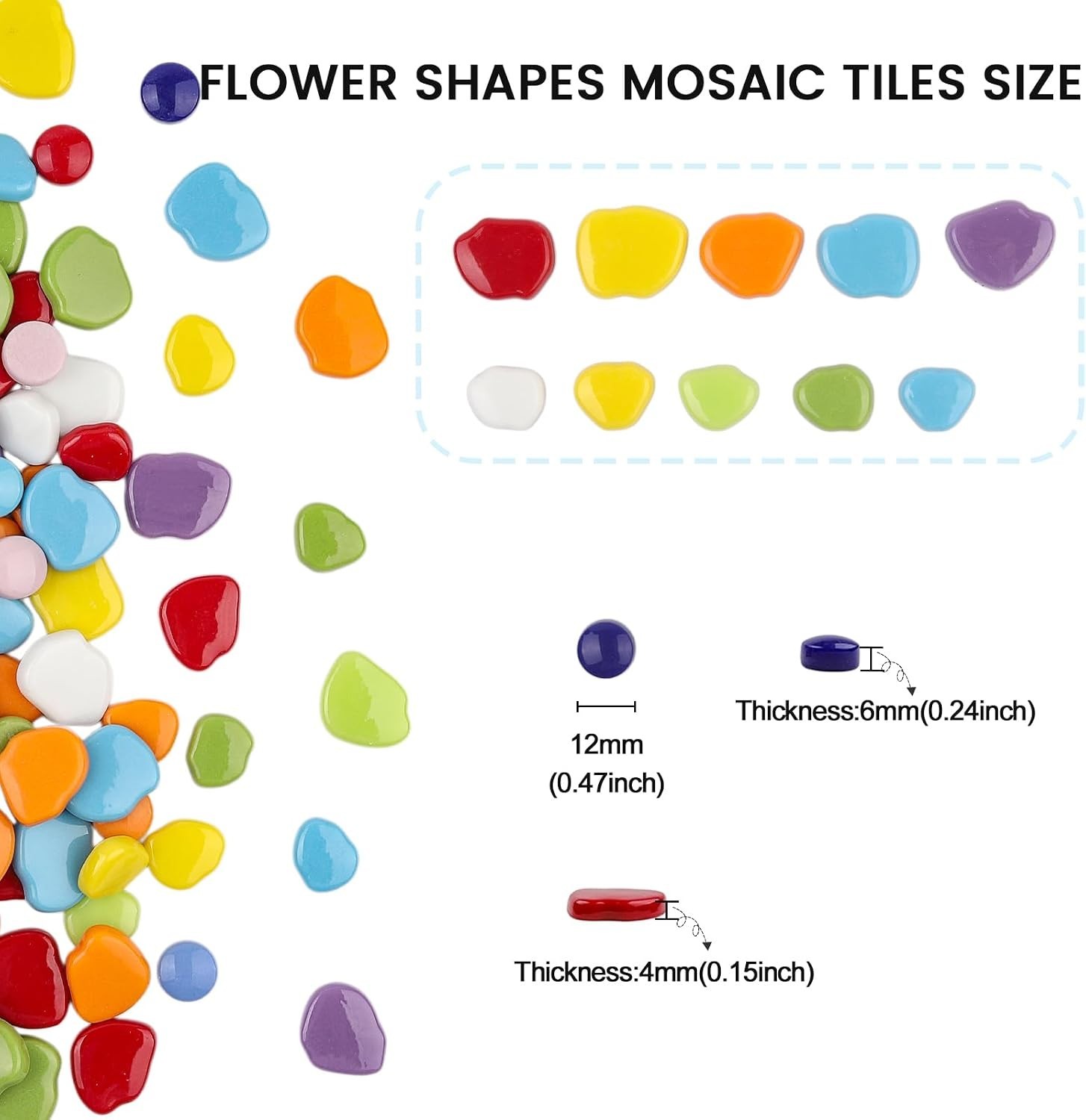 Art Deco Flower Glass Mosaic Tiles – 1LB Smooth Edge Crafting Supplies