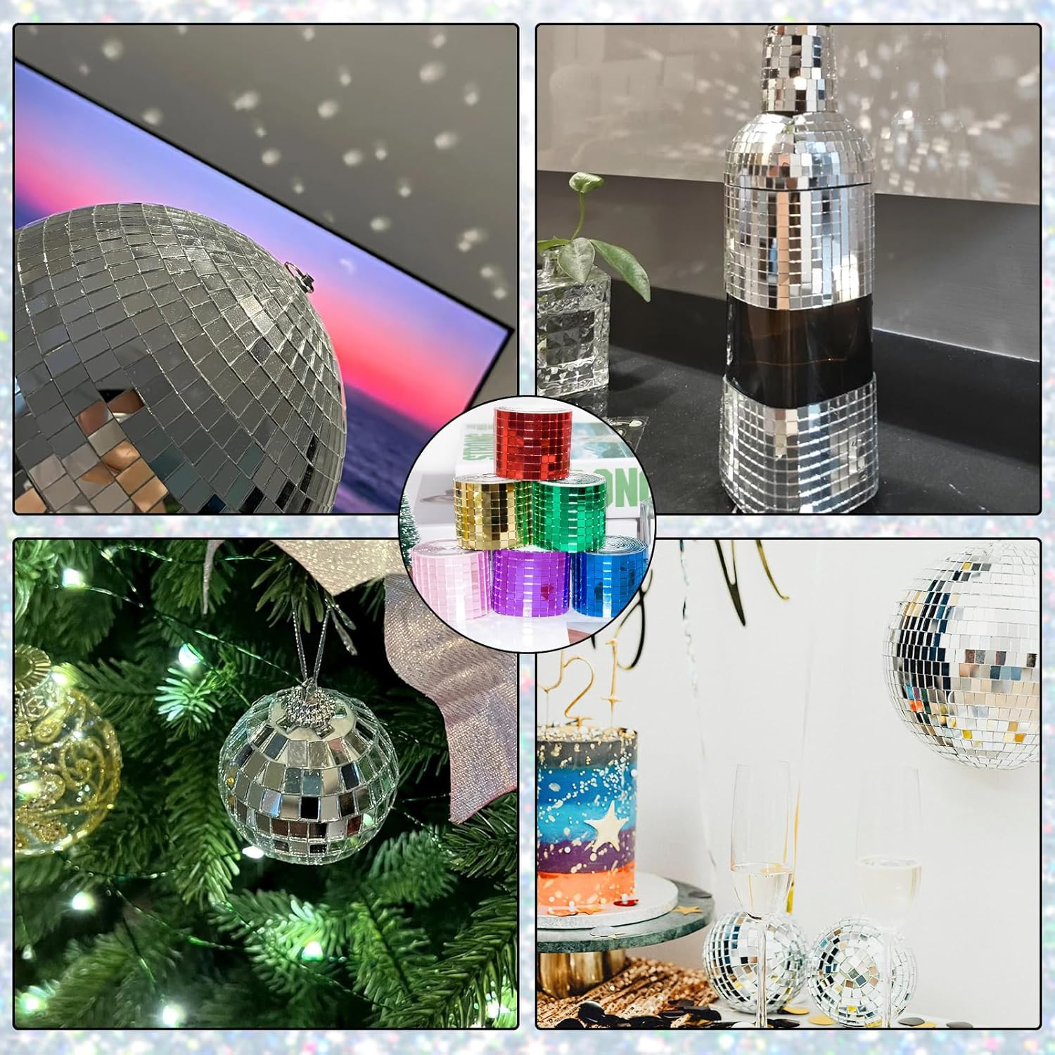 Green Self Adhesive Glass Mirror Mosaic Tiles, 2 Rolls 3200 Pieces Disco Ball Ti