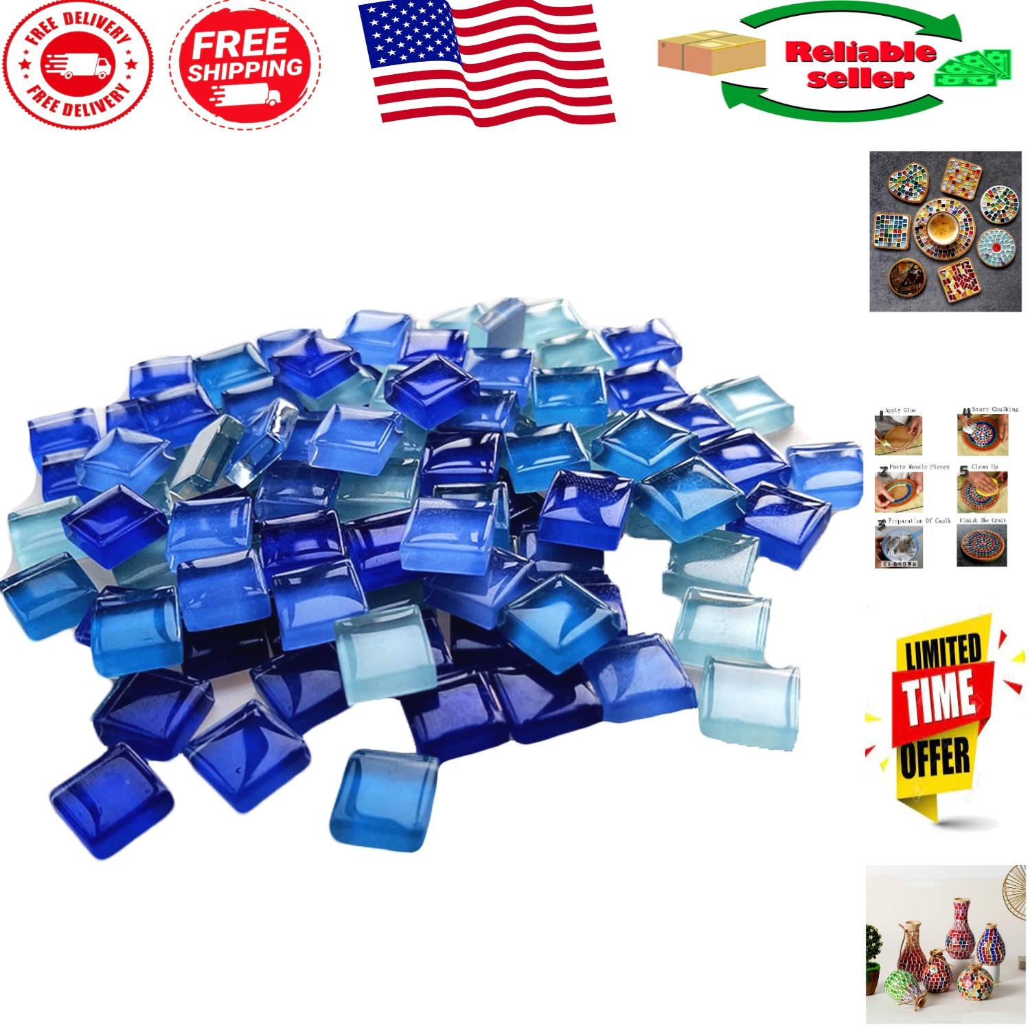 100 Assorted Opaque Mosaic Glass Tiles – Perfect for DIY Decor Projects