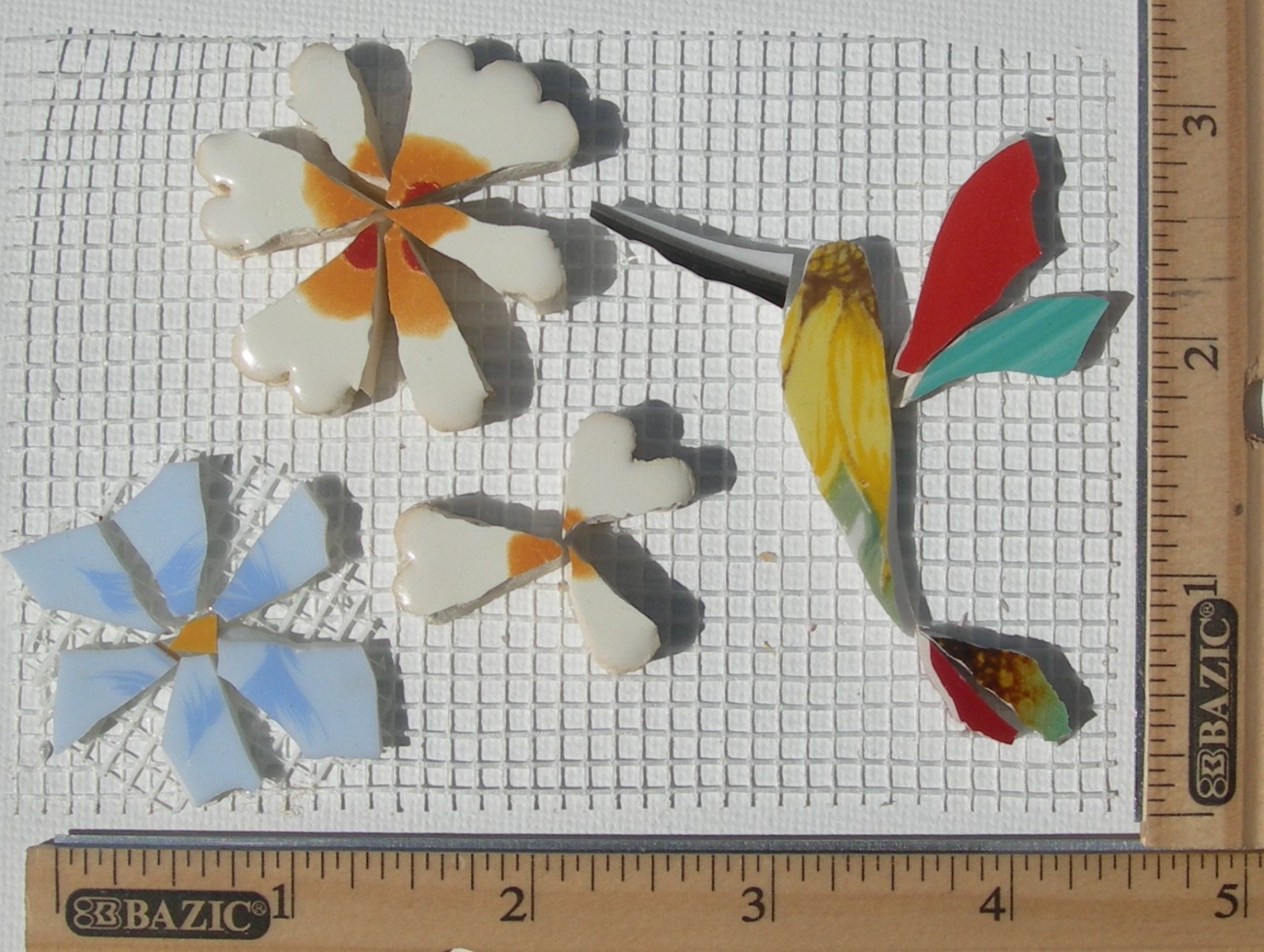 Hummingbird & Flowers Mosaic Tile Set Broken Cut China Plate Tiles