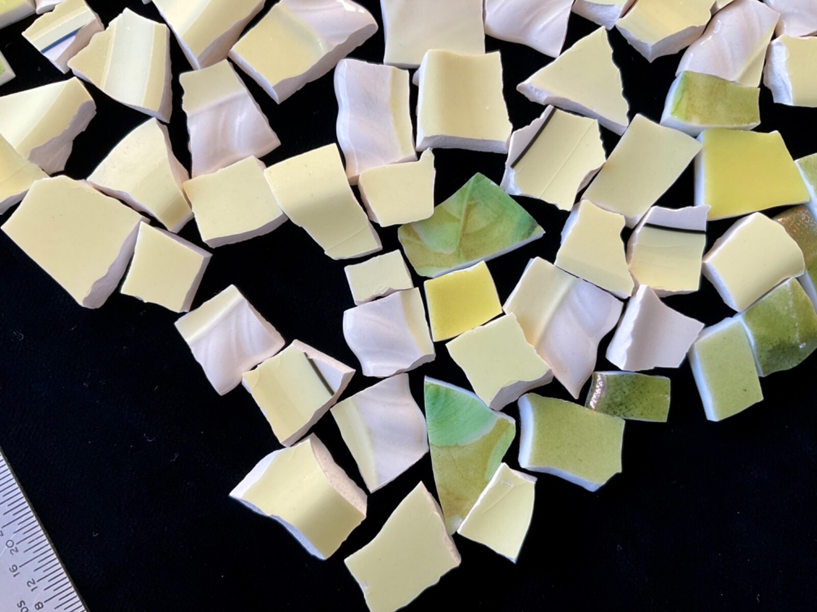 Broken China Mosaic Tiles YELLOW & GREEN 100+ pieces
