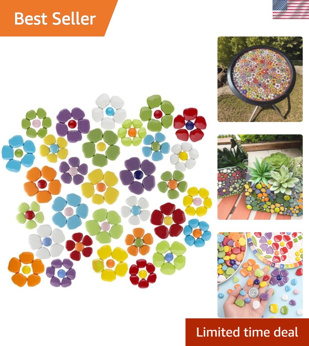 Art Deco Flower Glass Mosaic Tiles – 1LB Smooth Edge Crafting Supplies