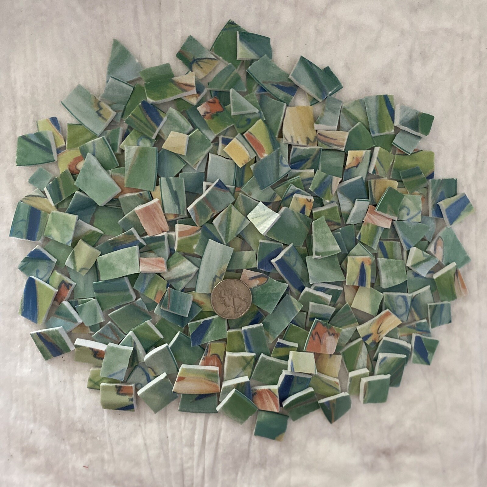 Sea Foam Green Porcelain Hand-cut Tiles, 200+ 1/4”x 1/4” To 1” X 3/4”