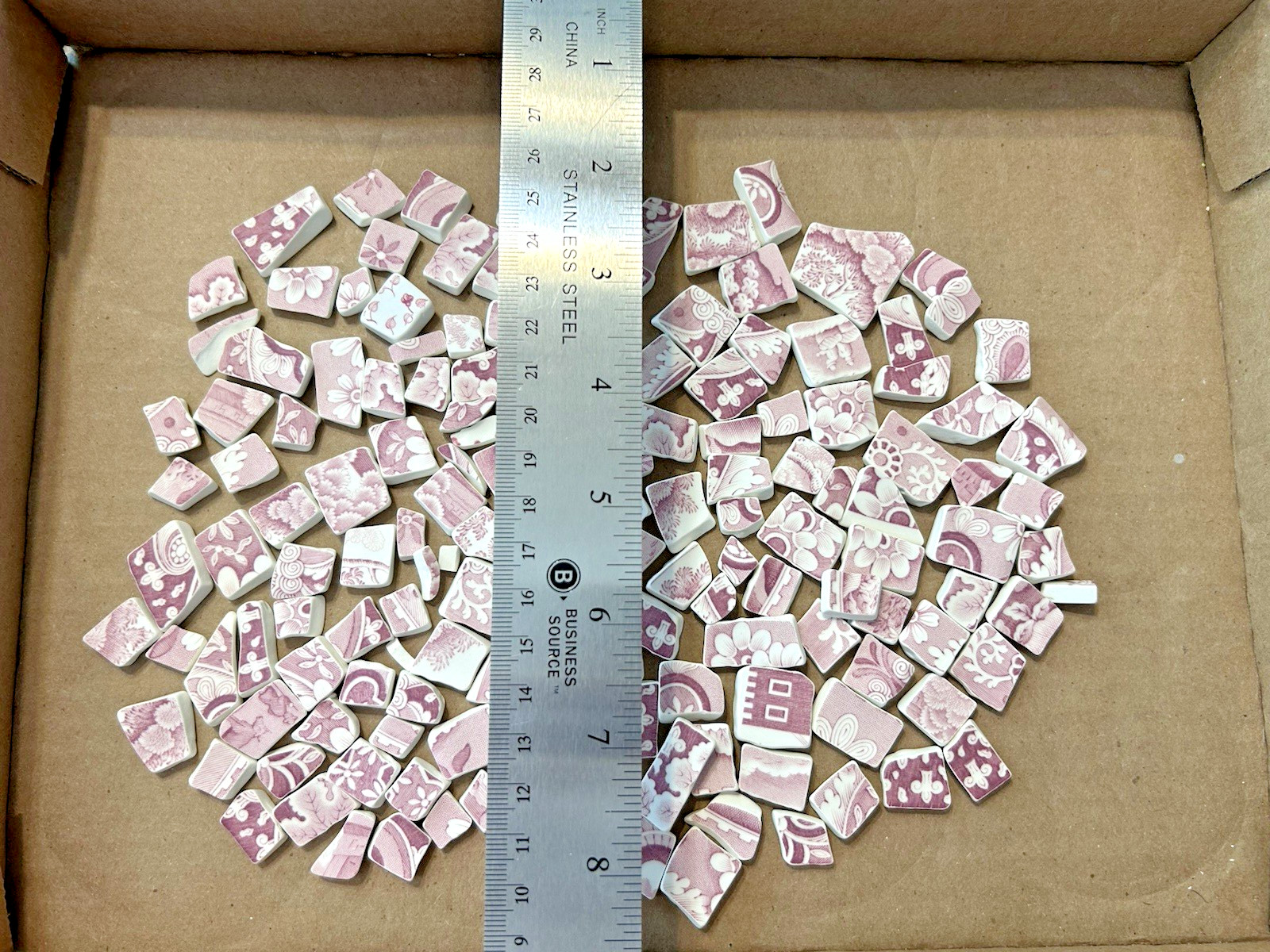 Broken China Plate Mosaic Pink Red Floral Landscape Transferware #2