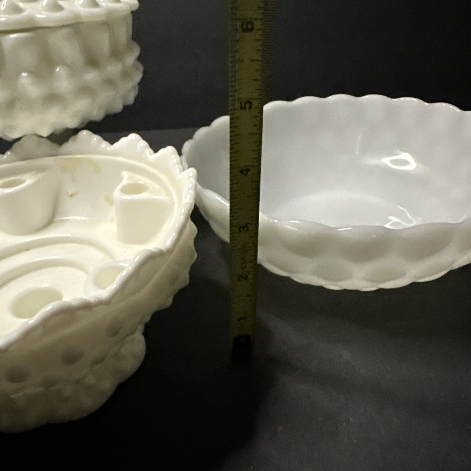 RARE set of 3 opal glass items with a hobnail pattern, manufactured by Fento#R15